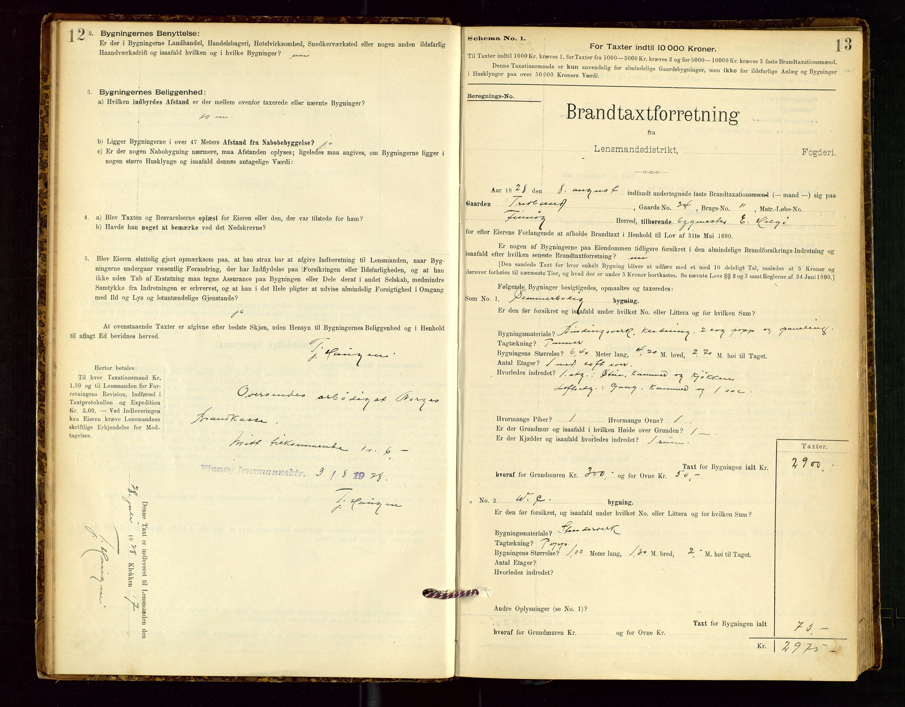 Finnøy lensmannskontor, AV/SAST-A-100442/Goa/L0003: Branntakstprotokoll - skjemaprotokoll, 1896-1954, s. 12-13