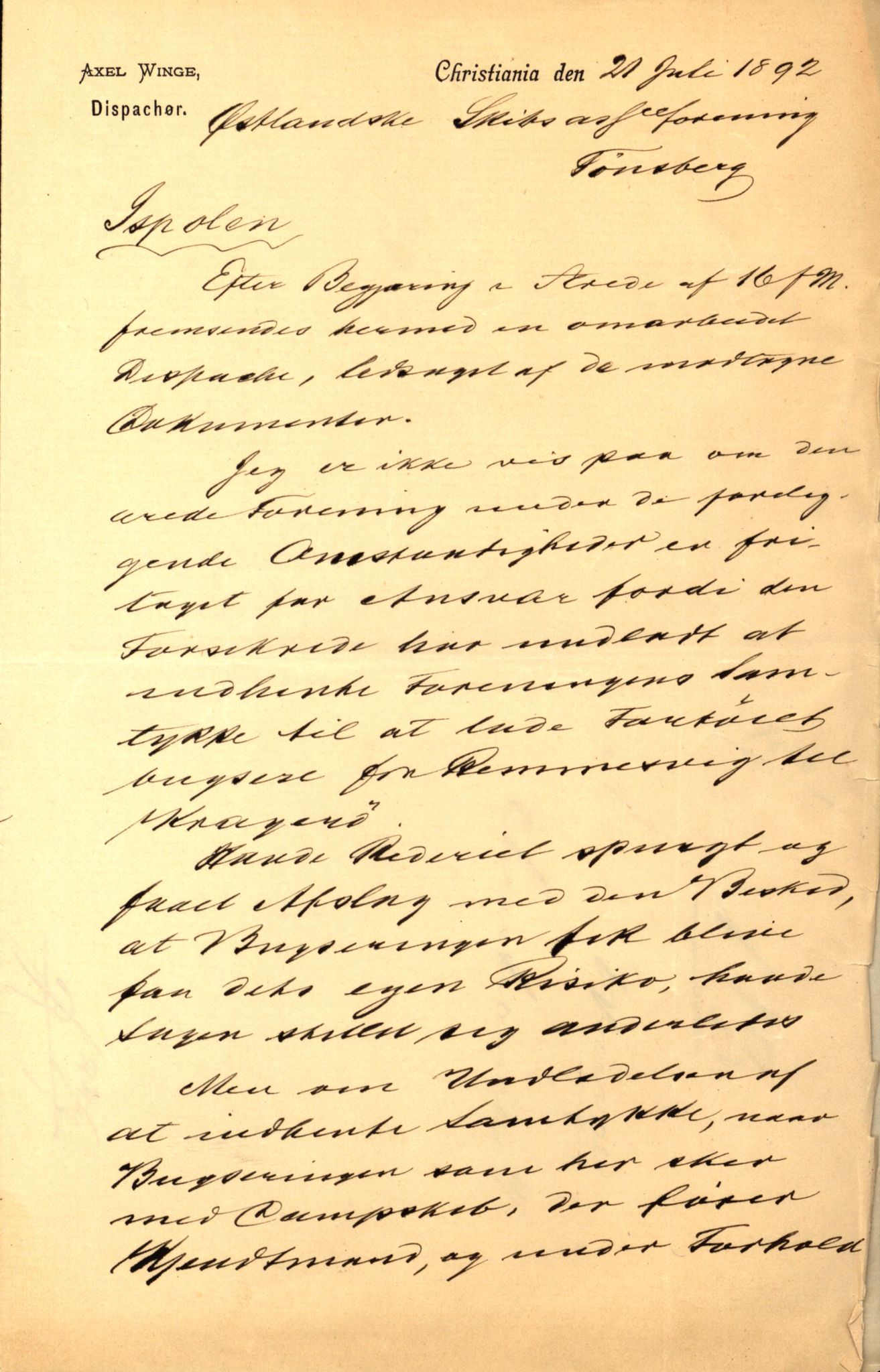 Pa 63 - Østlandske skibsassuranceforening, VEMU/A-1079/G/Ga/L0027/0003: Havaridokumenter / Bothnia, Petropolis, Agathe, Annie, Ispolen, Isploven, 1891, s. 92