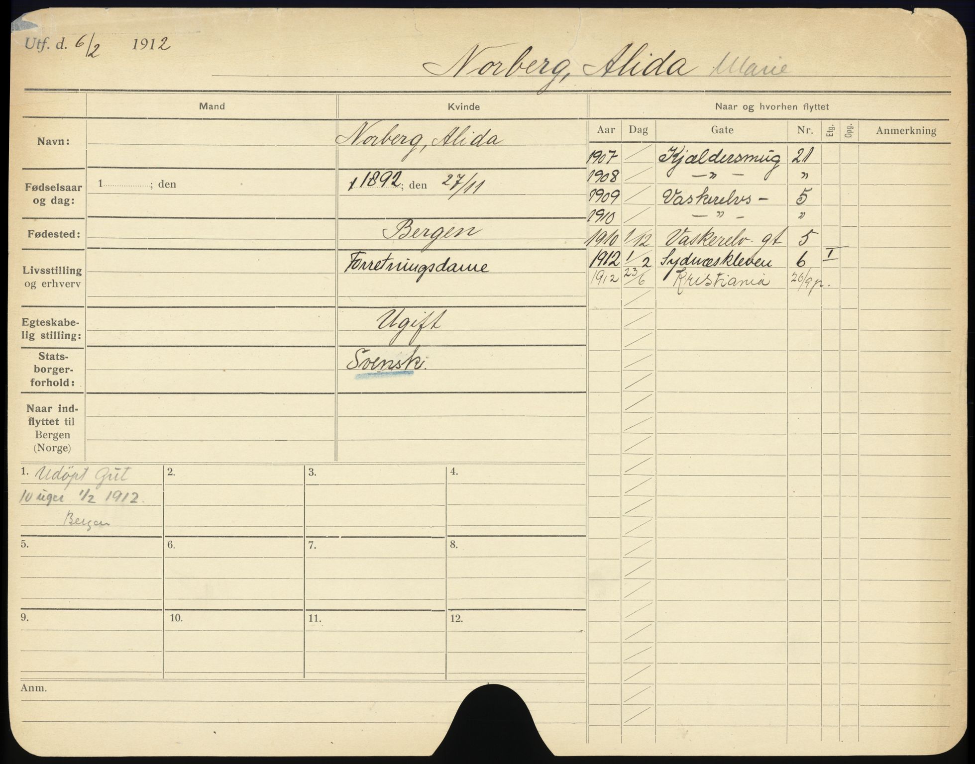 Bergen folkeregister, SAB/A-17201/I/Ia/L0023: Utflyttet 1912 - 1920, Norberg - Olsen, J., 1912-1920