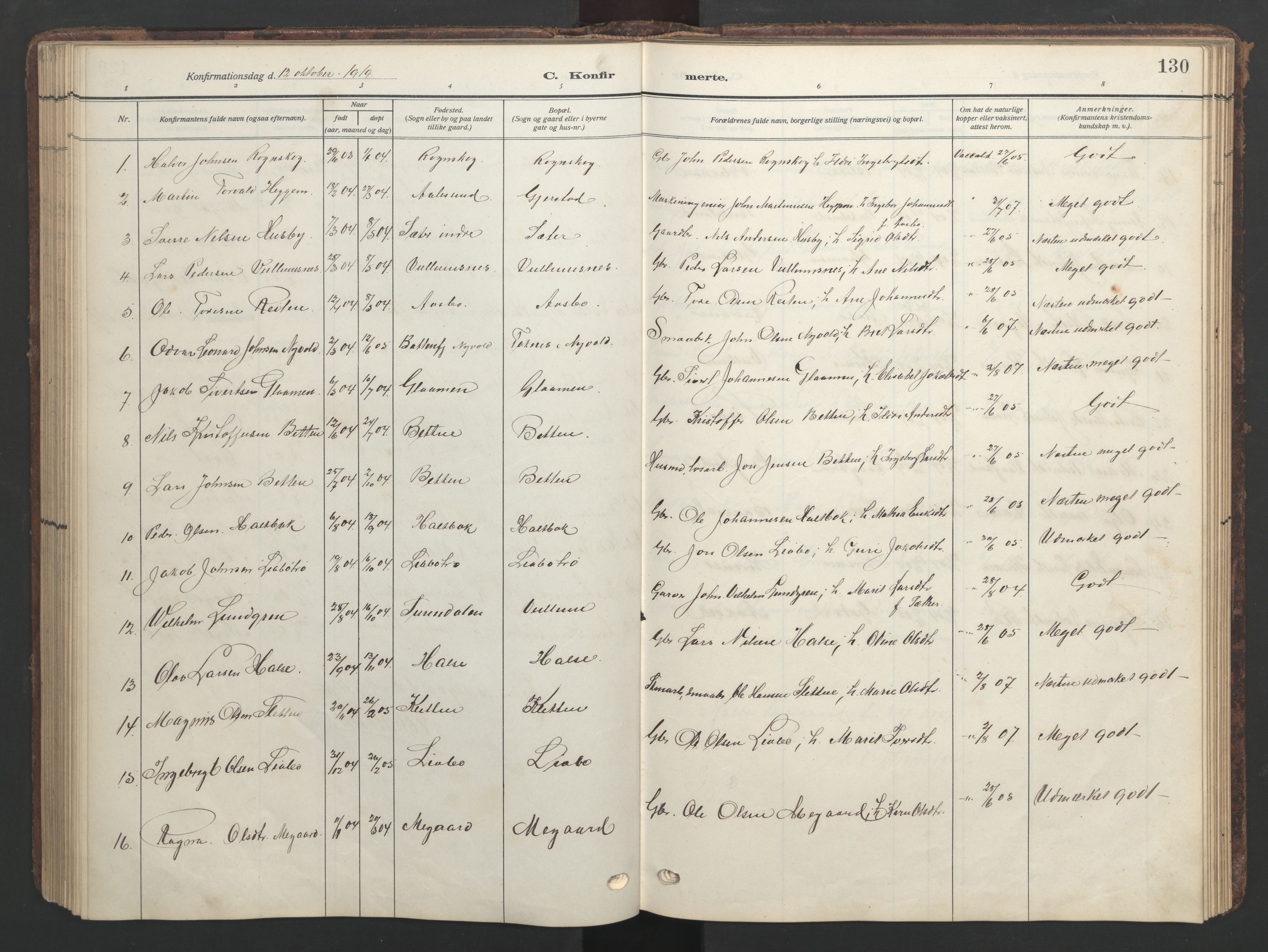Ministerialprotokoller, klokkerbøker og fødselsregistre - Møre og Romsdal, AV/SAT-A-1454/576/L0891: Klokkerbok nr. 576C02, 1909-1946, s. 130