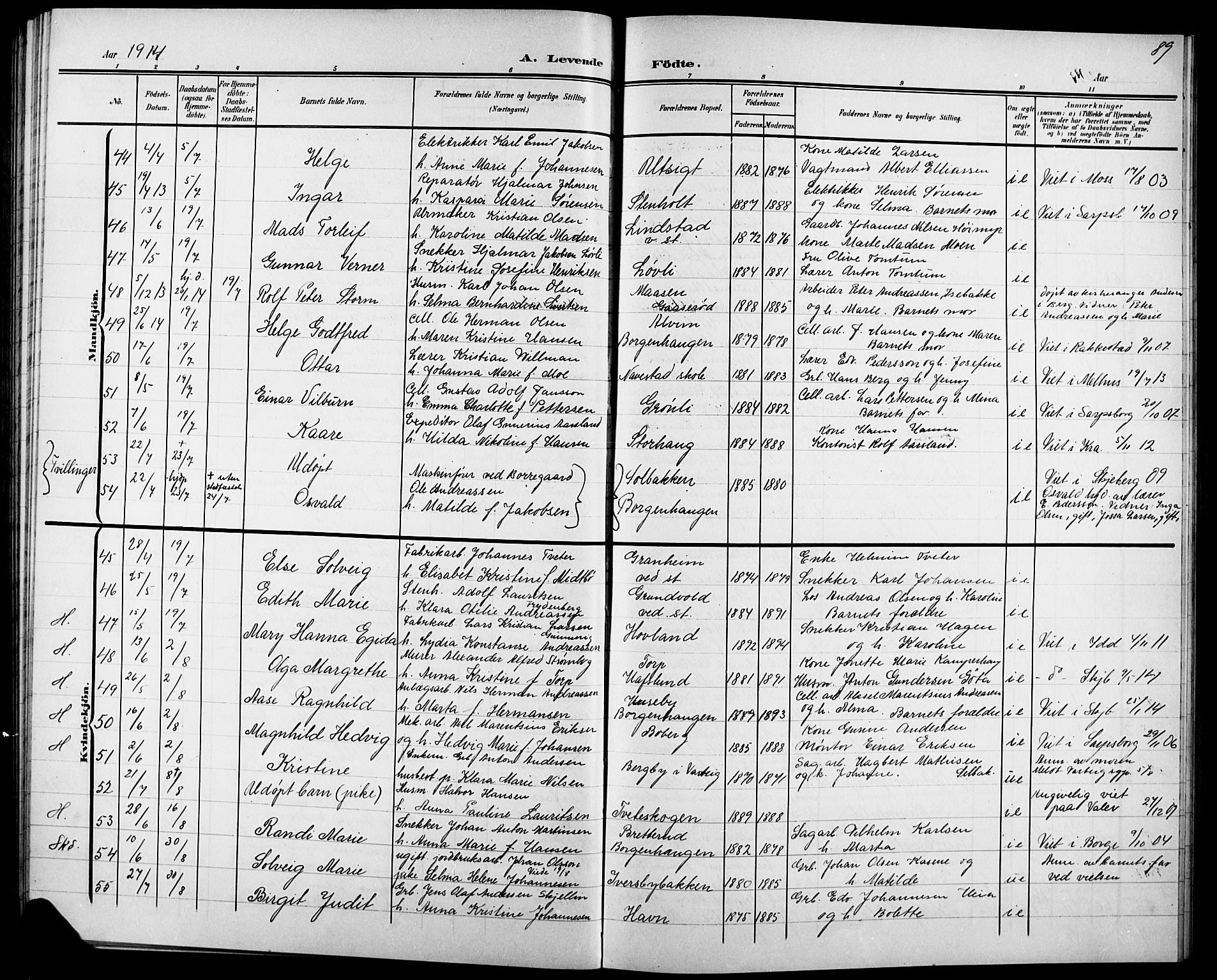 Skjeberg prestekontor Kirkebøker, AV/SAO-A-10923/G/Ga/L0002: Klokkerbok nr. I 2, 1901-1924, s. 89
