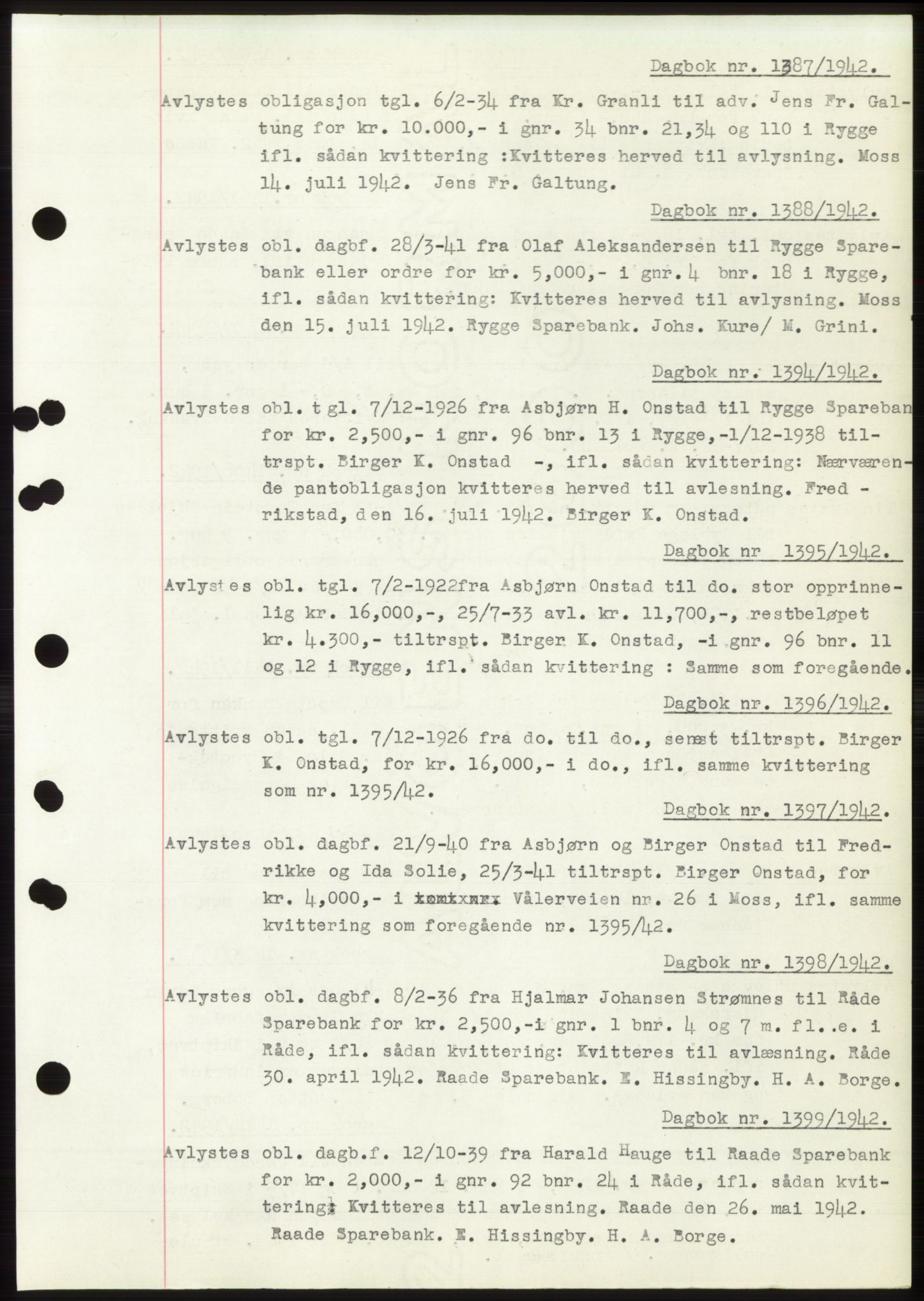 Moss sorenskriveri, SAO/A-10168: Pantebok nr. C10, 1938-1950, Dagboknr: 1387/1942