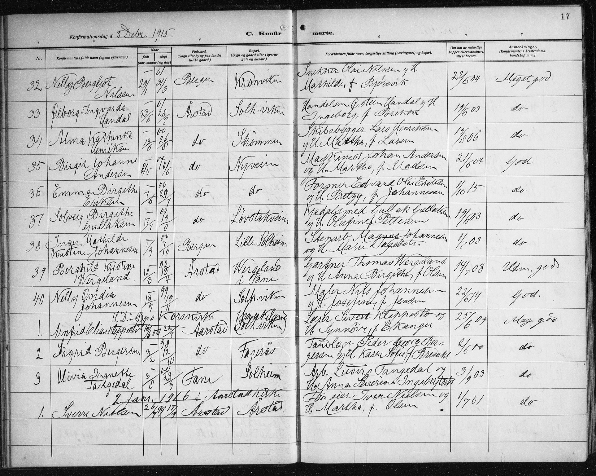 Årstad Sokneprestembete, AV/SAB-A-79301/H/Haa/L0008: Ministerialbok nr. B 3, 1914-1923, s. 17
