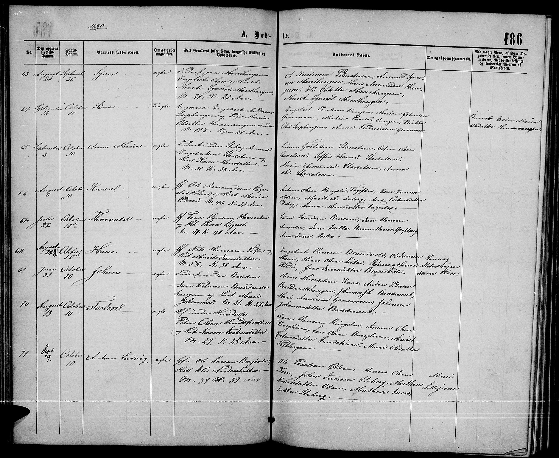 Sør-Fron prestekontor, AV/SAH-PREST-010/H/Ha/Hab/L0002: Klokkerbok nr. 2, 1864-1883, s. 186