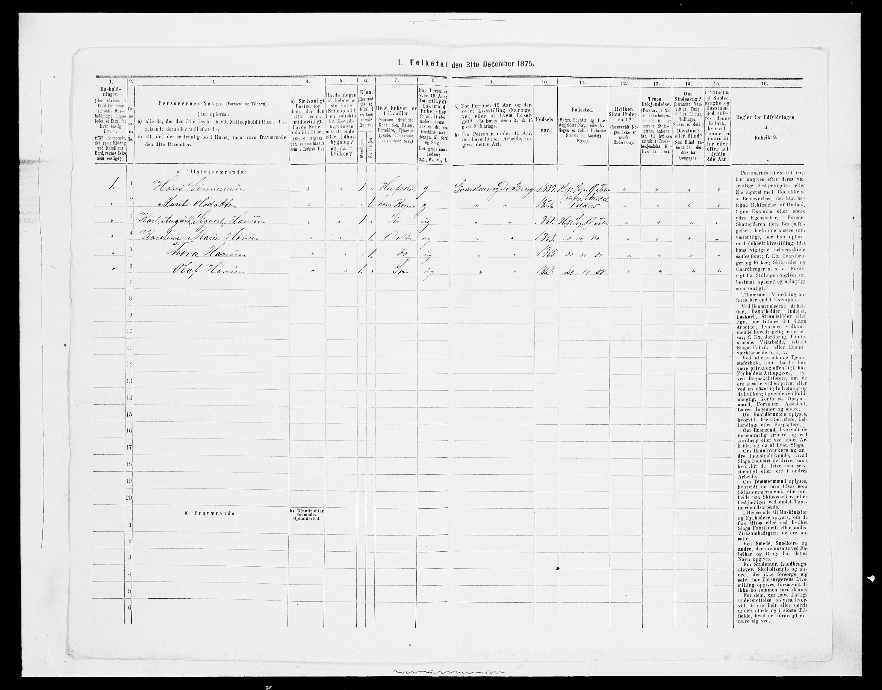 SAH, Folketelling 1875 for 0528P Østre Toten prestegjeld, 1875, s. 1300