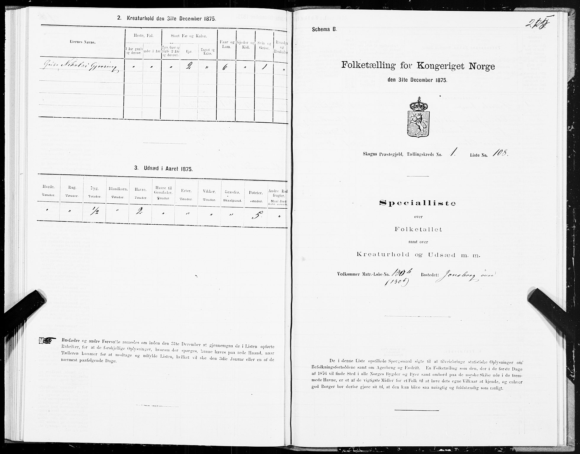 SAT, Folketelling 1875 for 1719P Skogn prestegjeld, 1875, s. 1215