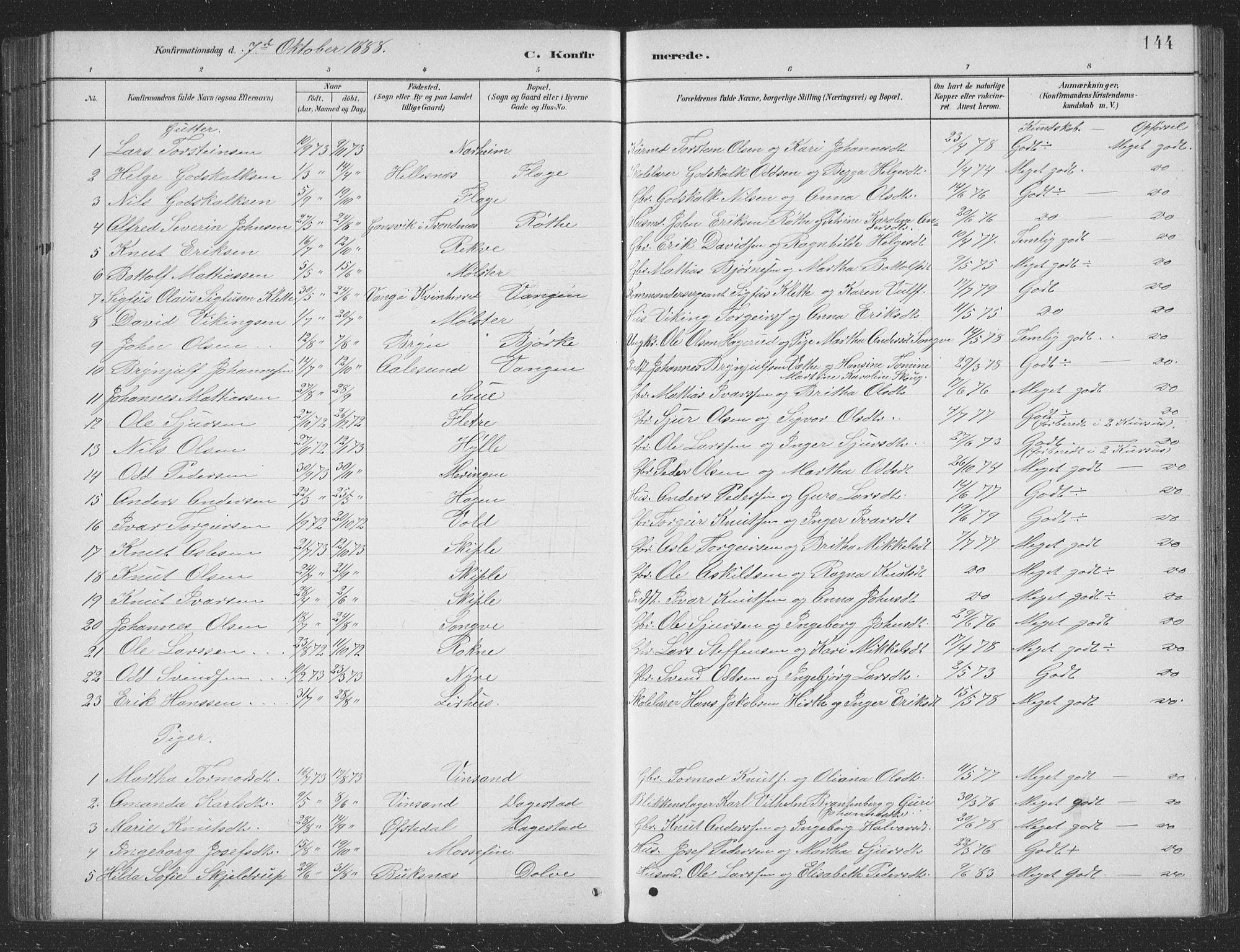 Voss sokneprestembete, AV/SAB-A-79001/H/Hab: Klokkerbok nr. B 3, 1879-1894, s. 144