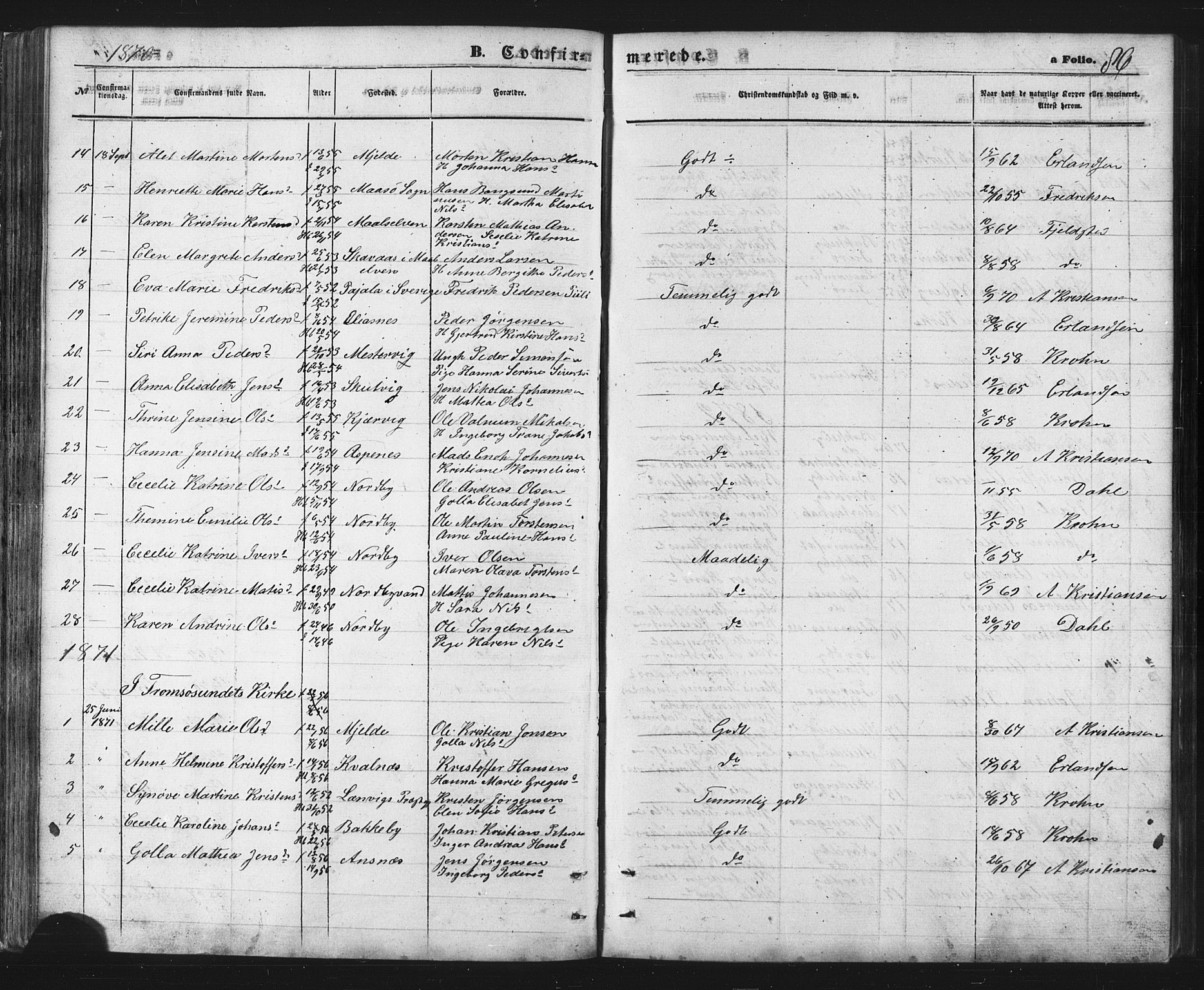 Balsfjord sokneprestembete, AV/SATØ-S-1303/G/Ga/L0002klokker: Klokkerbok nr. 2, 1870-1886, s. 86