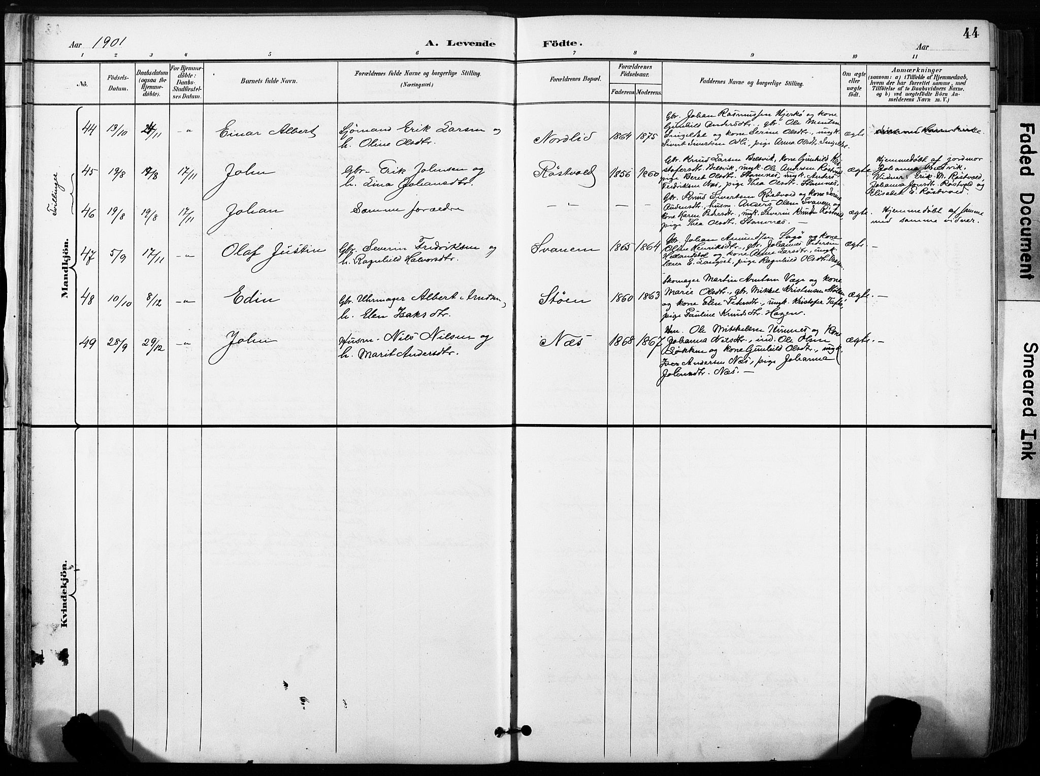 Ministerialprotokoller, klokkerbøker og fødselsregistre - Sør-Trøndelag, SAT/A-1456/630/L0497: Ministerialbok nr. 630A10, 1896-1910, s. 44