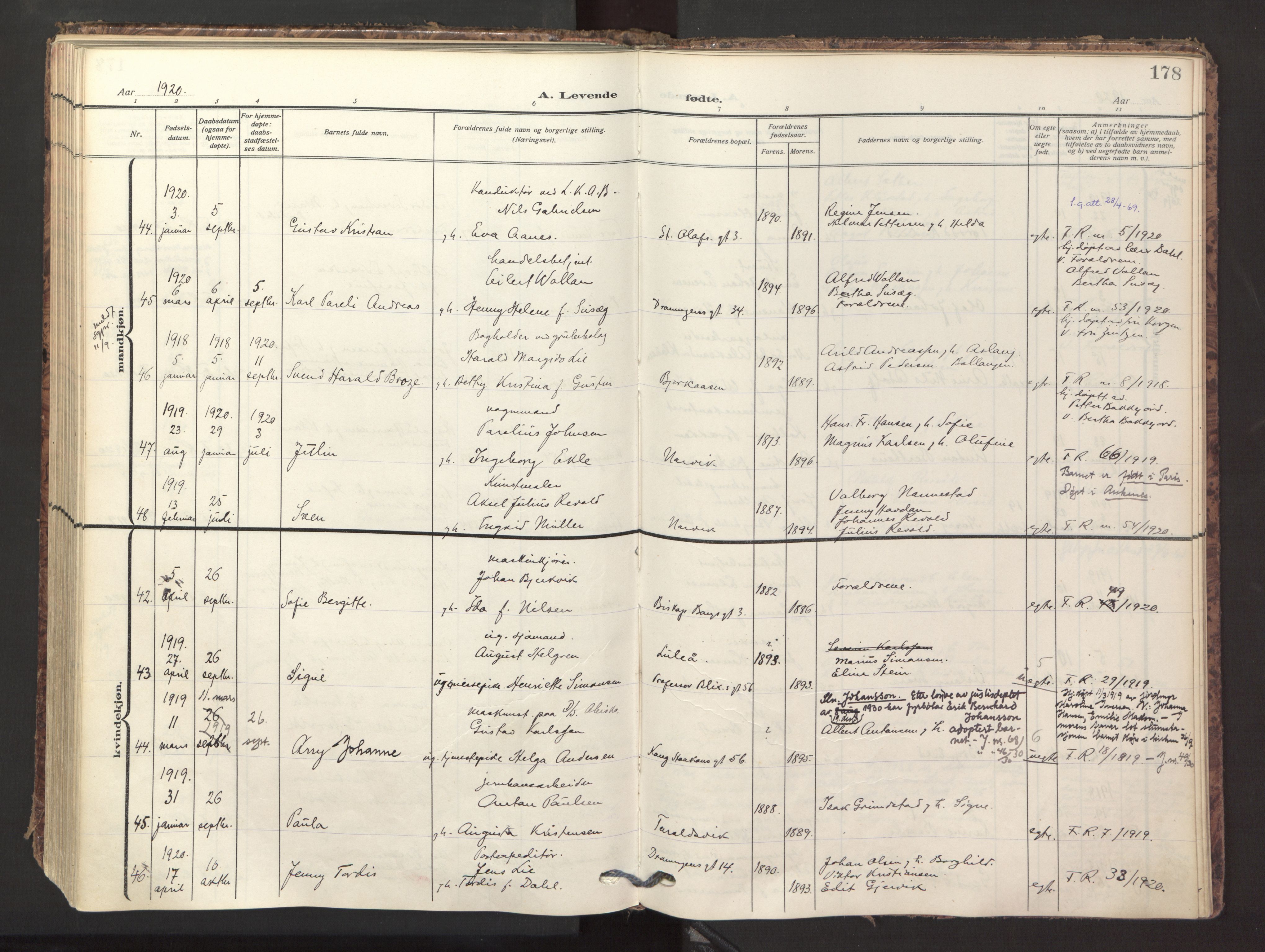 Ministerialprotokoller, klokkerbøker og fødselsregistre - Nordland, AV/SAT-A-1459/871/L1001: Ministerialbok nr. 871A17, 1911-1921, s. 178