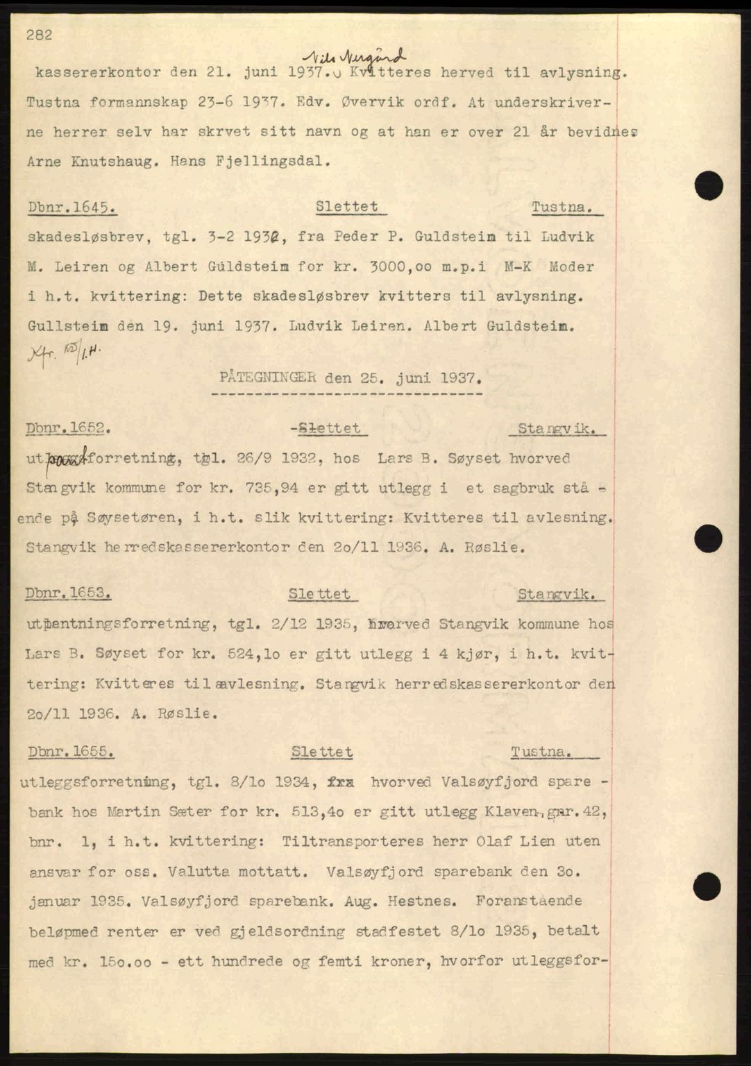 Nordmøre sorenskriveri, SAT/A-4132/1/2/2Ca: Pantebok nr. C80, 1936-1939, Dagboknr: 1645/1937
