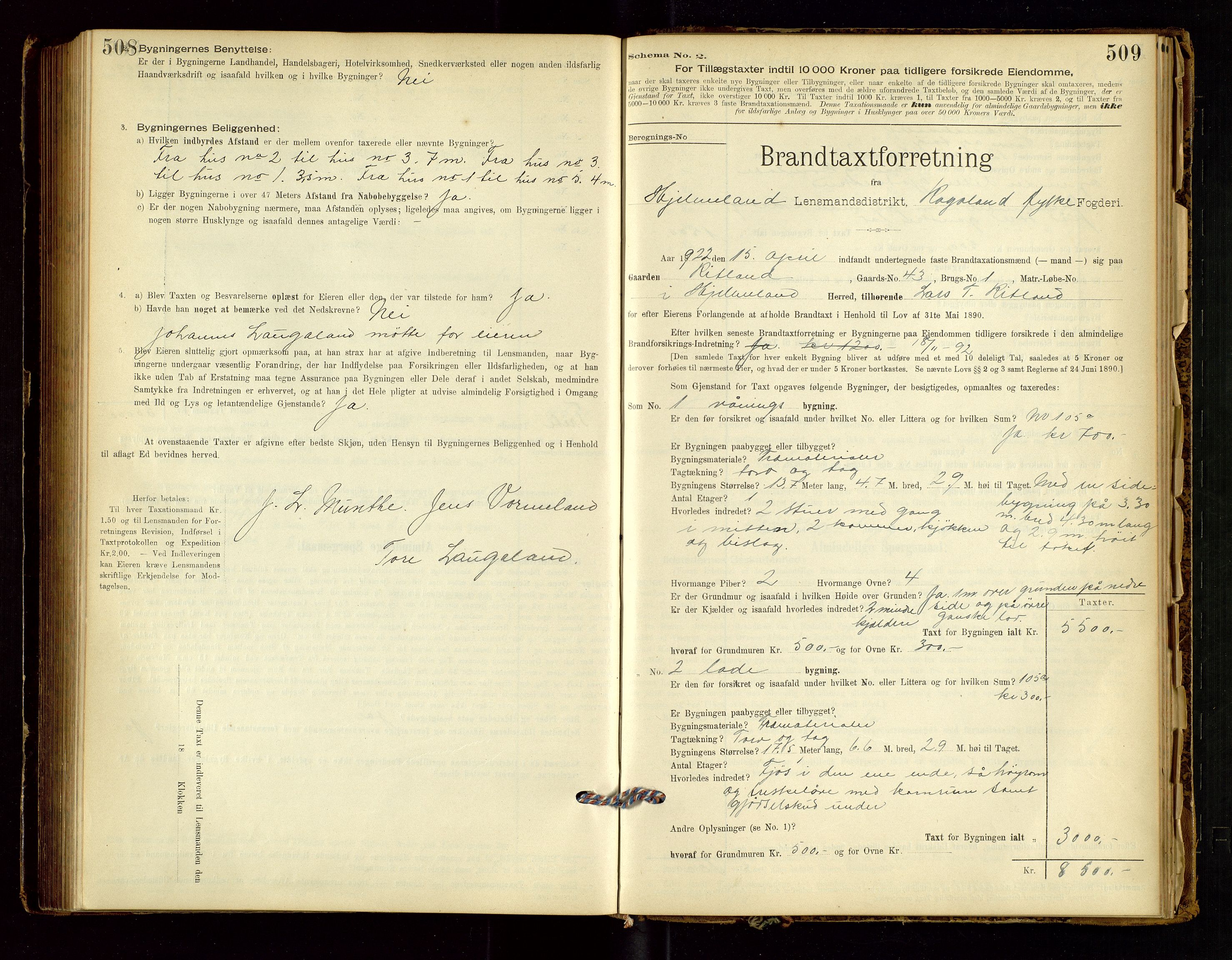 Hjelmeland lensmannskontor, SAST/A-100439/Gob/L0001: "Brandtaxationsprotokol", 1895-1932, s. 508-509