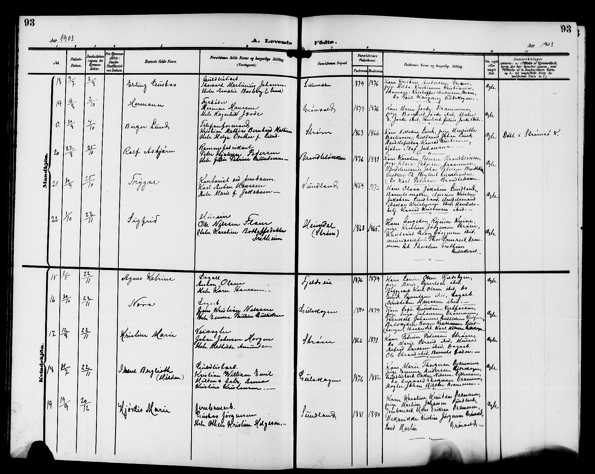 Strømsgodset kirkebøker, AV/SAKO-A-324/G/Ga/L0002: Klokkerbok nr. 2, 1885-1910, s. 93