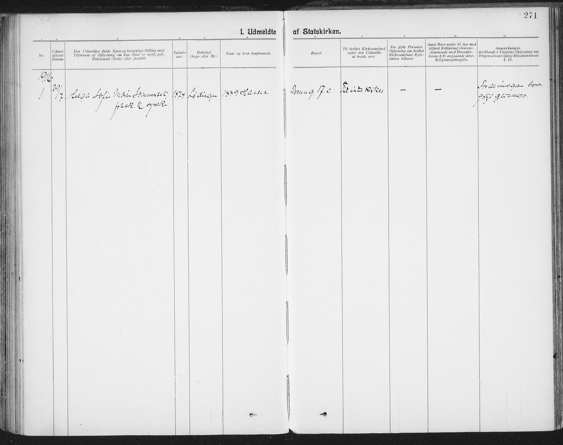 Ministerialprotokoller, klokkerbøker og fødselsregistre - Nordland, AV/SAT-A-1459/801/L0012: Ministerialbok nr. 801A12, 1900-1916, s. 271