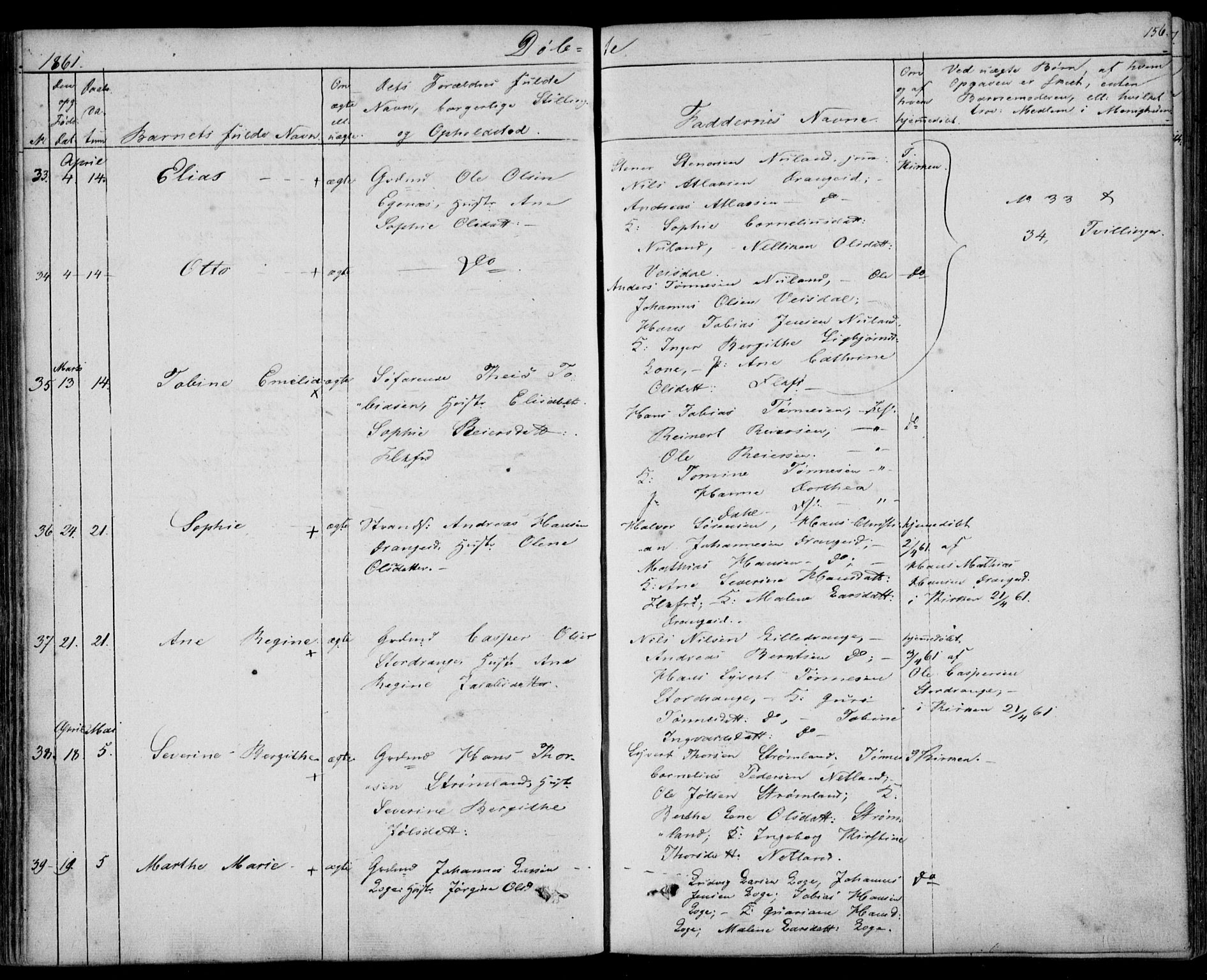 Flekkefjord sokneprestkontor, AV/SAK-1111-0012/F/Fb/Fbc/L0005: Klokkerbok nr. B 5, 1846-1866, s. 156