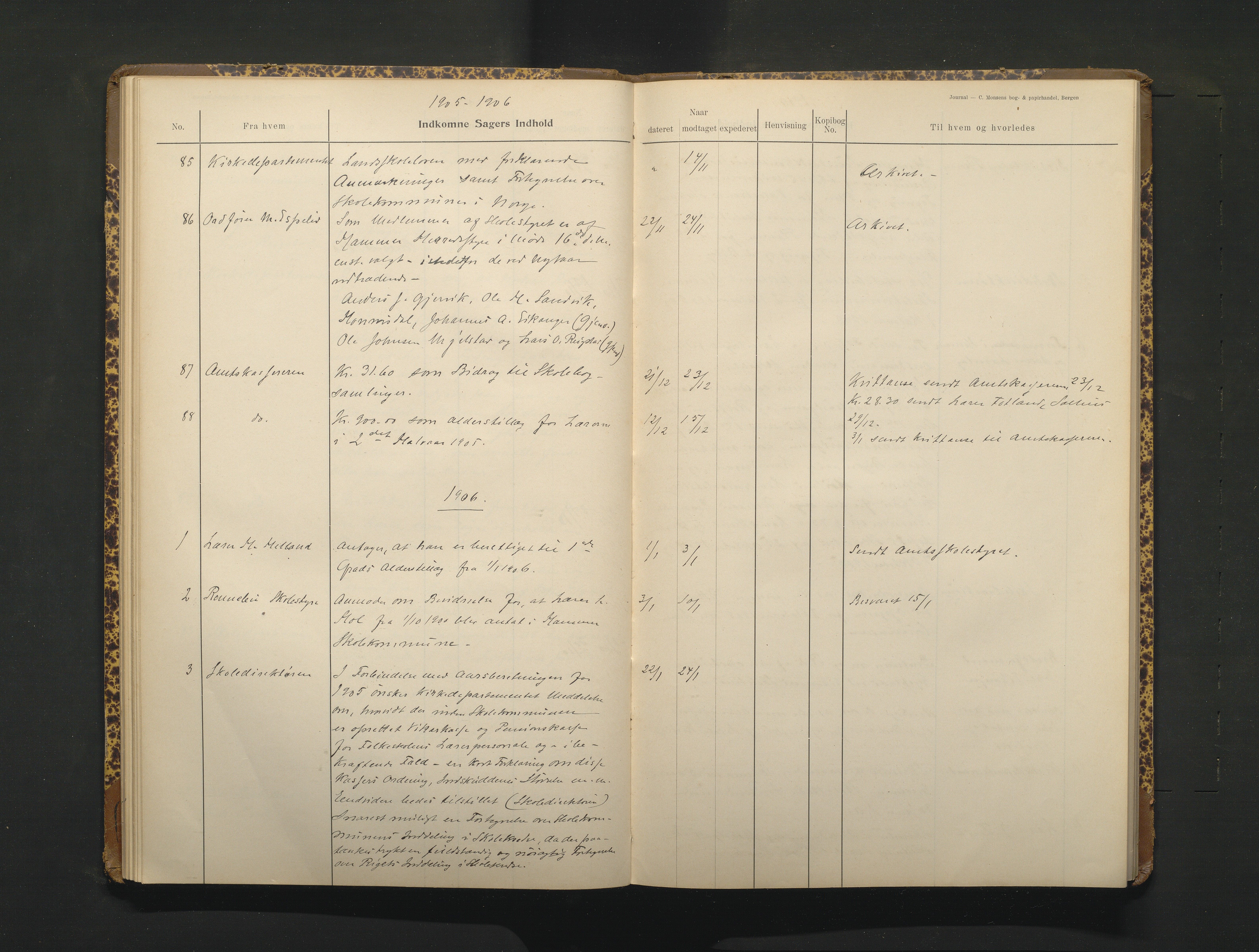 Hamre kommune. Skulestyret, IKAH/1254-211/C/Ca/L0003: Postjournal for Hamre skulestyre, 1901-1916