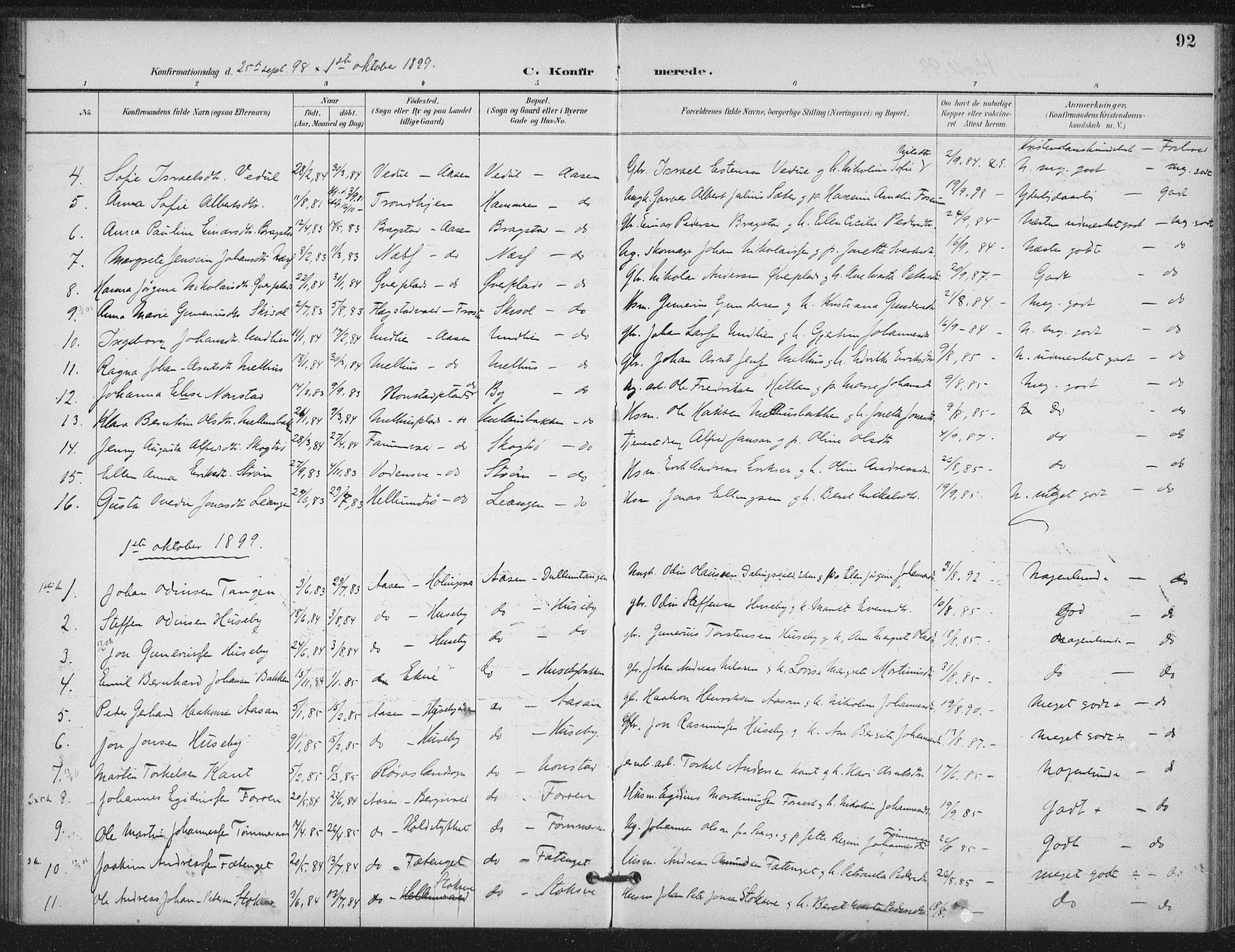Ministerialprotokoller, klokkerbøker og fødselsregistre - Nord-Trøndelag, AV/SAT-A-1458/714/L0131: Ministerialbok nr. 714A02, 1896-1918, s. 92