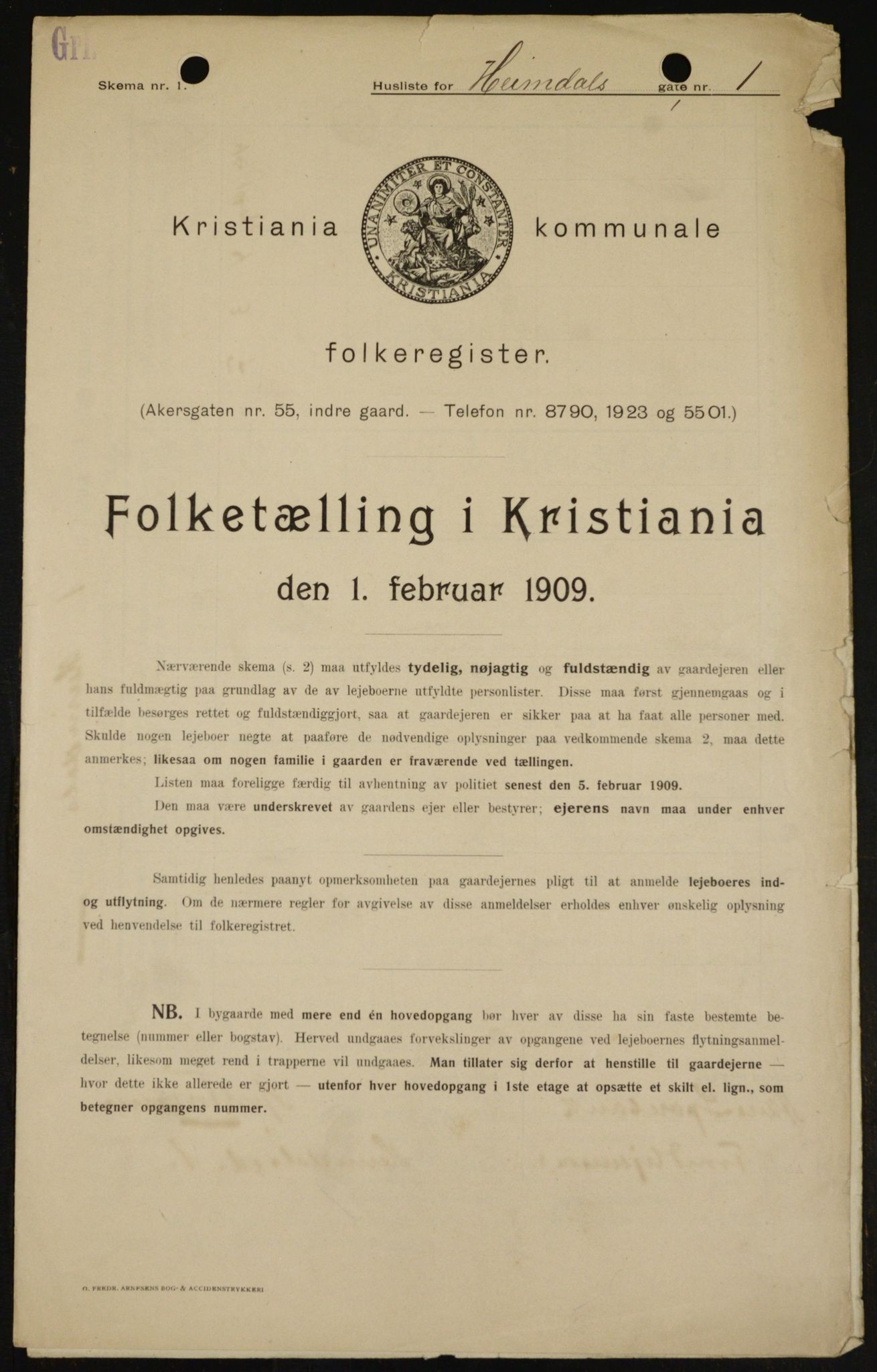 OBA, Kommunal folketelling 1.2.1909 for Kristiania kjøpstad, 1909, s. 33137
