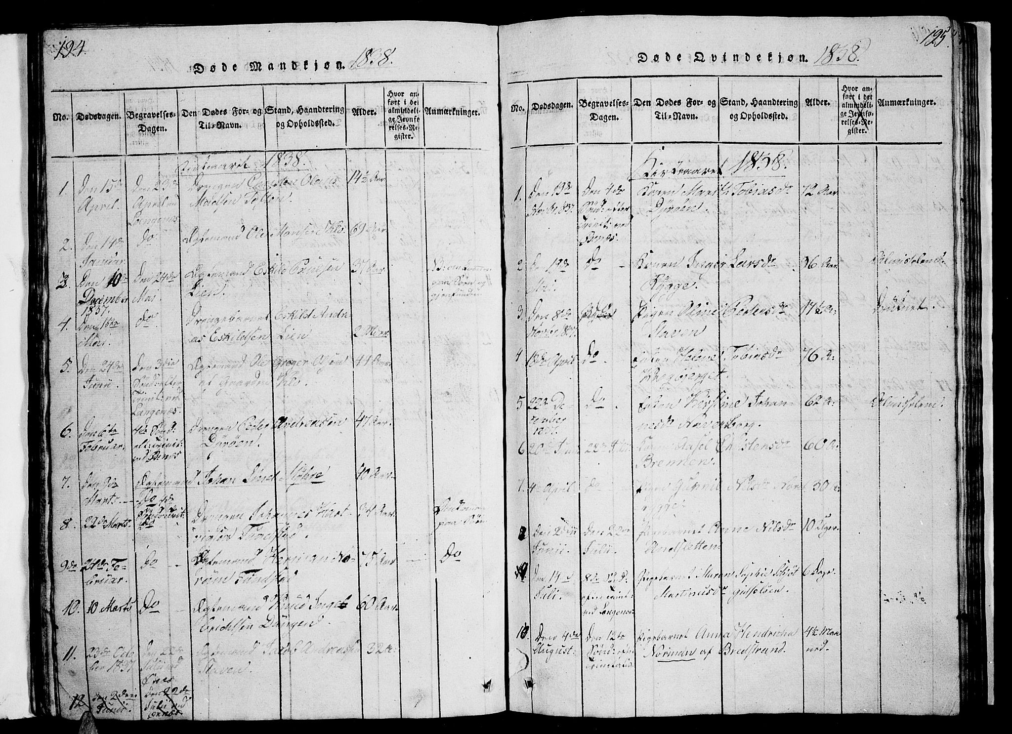 Ministerialprotokoller, klokkerbøker og fødselsregistre - Nordland, AV/SAT-A-1459/893/L1346: Klokkerbok nr. 893C01, 1820-1858, s. 194-195