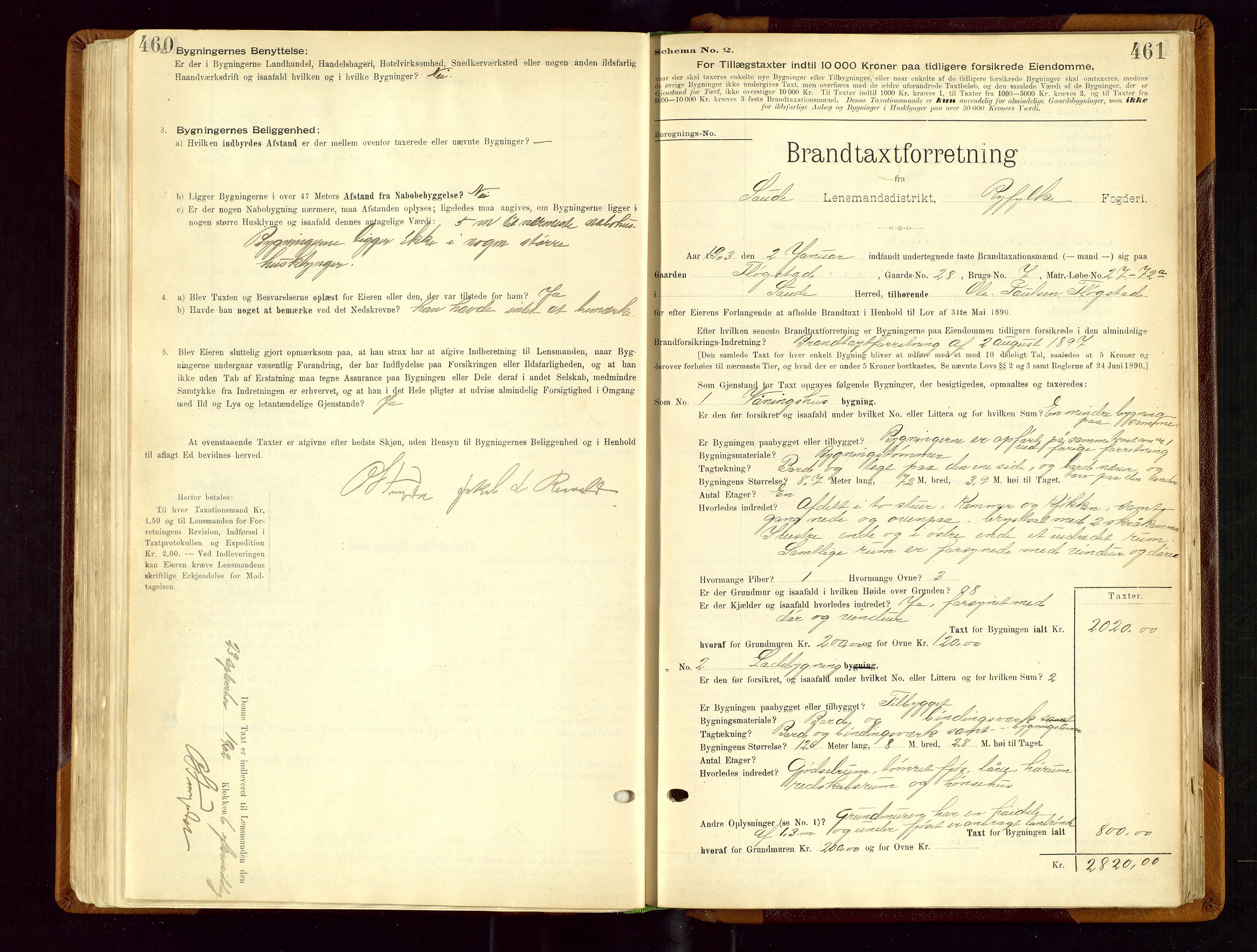 Sauda lensmannskontor, SAST/A-100177/Gob/L0001: Branntakstprotokoll - skjematakst, 1894-1914, s. 460-461