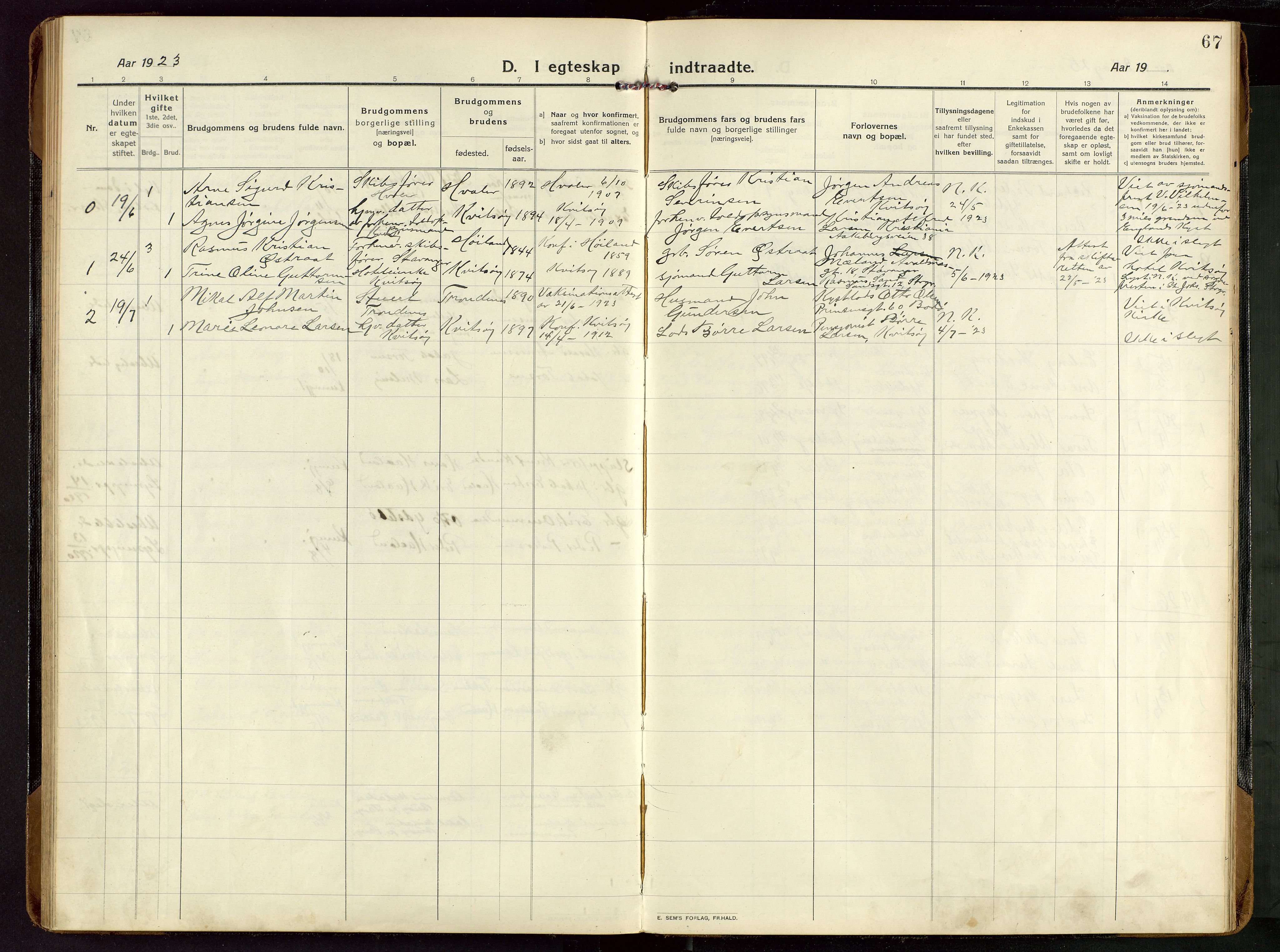 Rennesøy sokneprestkontor, AV/SAST-A -101827/H/Ha/Haa/L0018: Ministerialbok nr. A 18, 1917-1937, s. 67