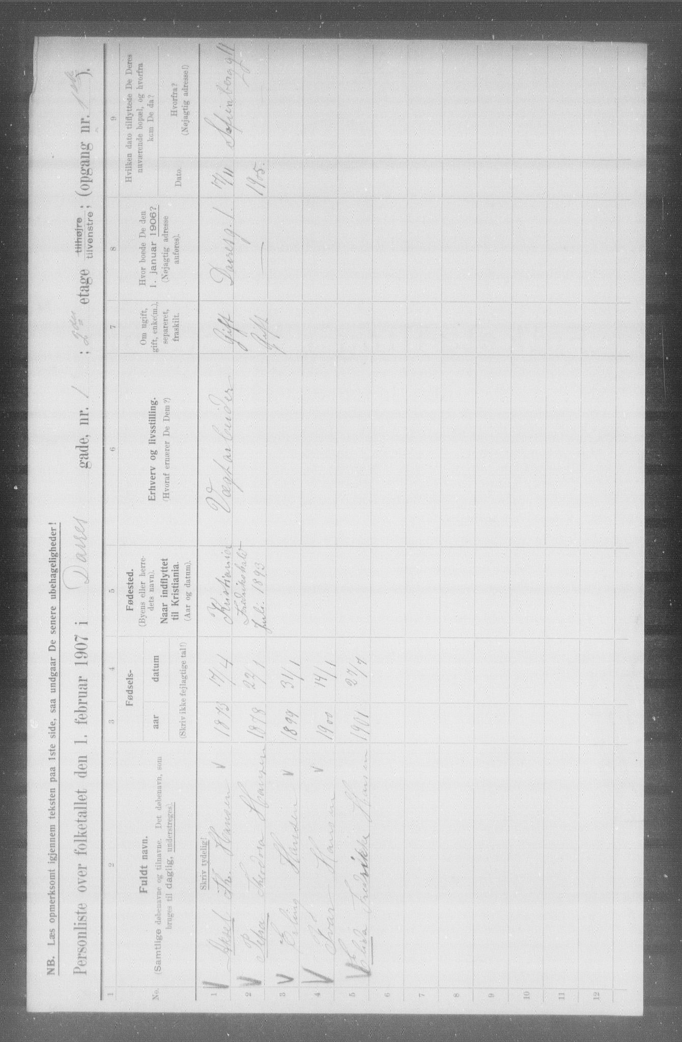 OBA, Kommunal folketelling 1.2.1907 for Kristiania kjøpstad, 1907, s. 7801