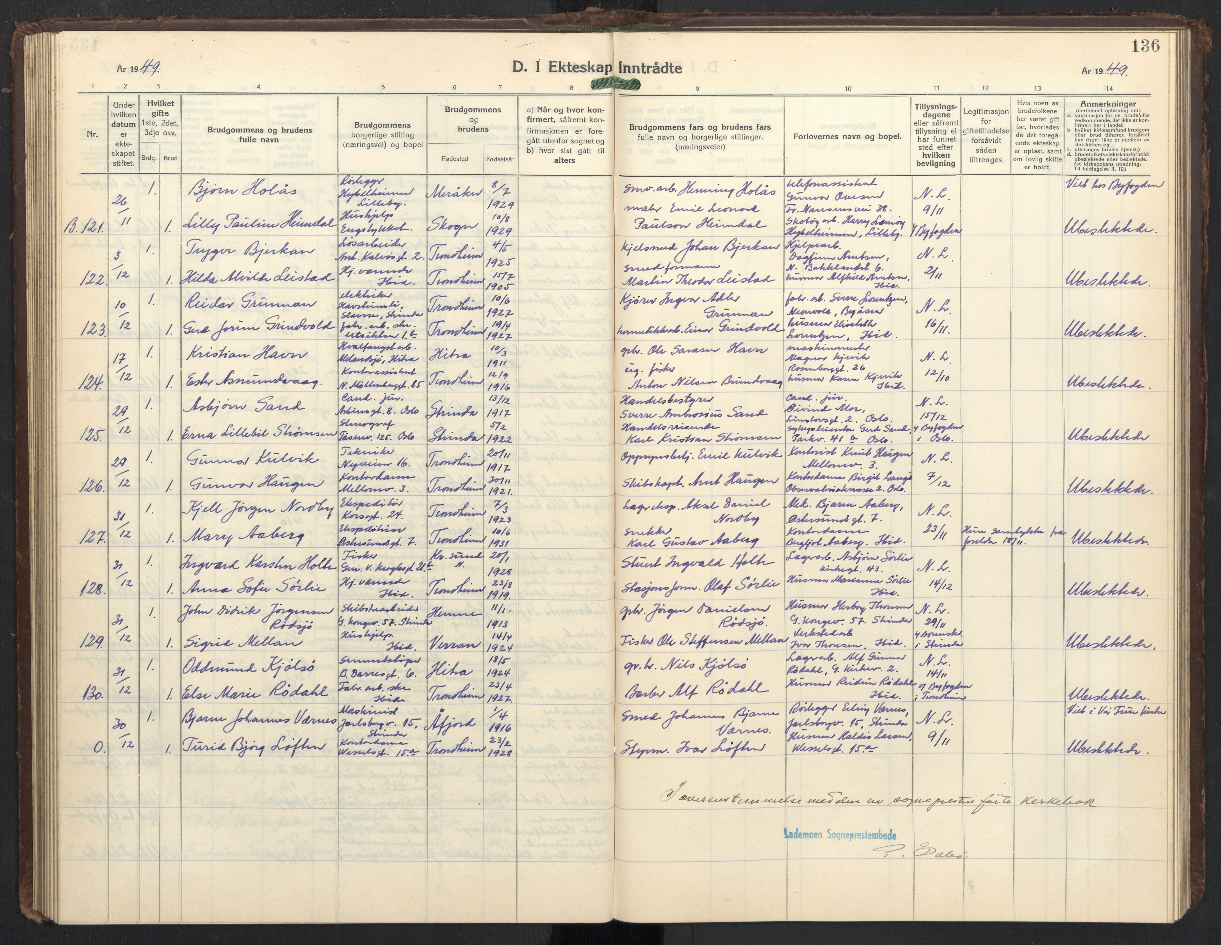 Ministerialprotokoller, klokkerbøker og fødselsregistre - Sør-Trøndelag, AV/SAT-A-1456/605/L0263: Klokkerbok nr. 605C10, 1938-1949, s. 136