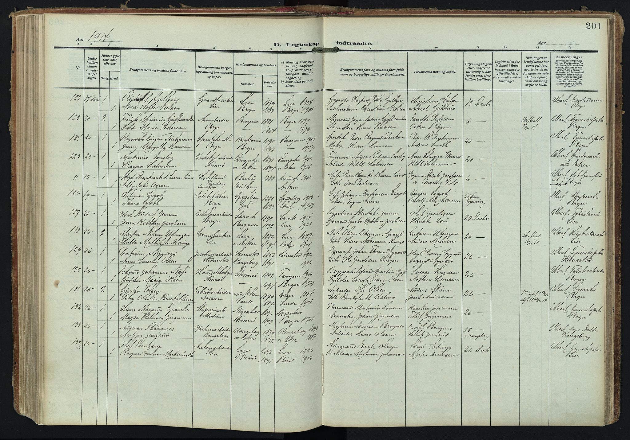 Bragernes kirkebøker, AV/SAKO-A-6/F/Fc/L0008: Ministerialbok nr. III 8, 1909-1921, s. 201