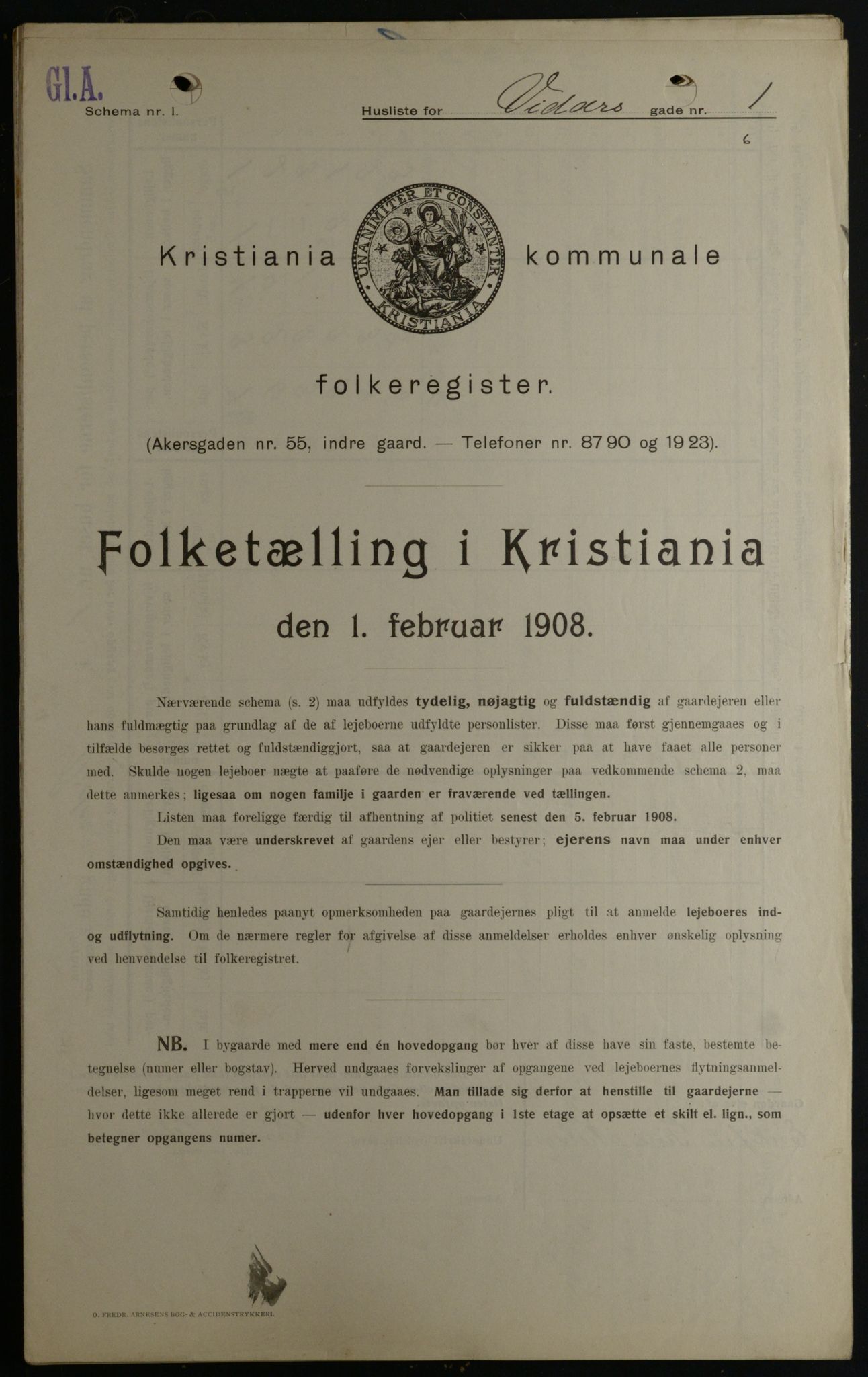 OBA, Kommunal folketelling 1.2.1908 for Kristiania kjøpstad, 1908, s. 110924