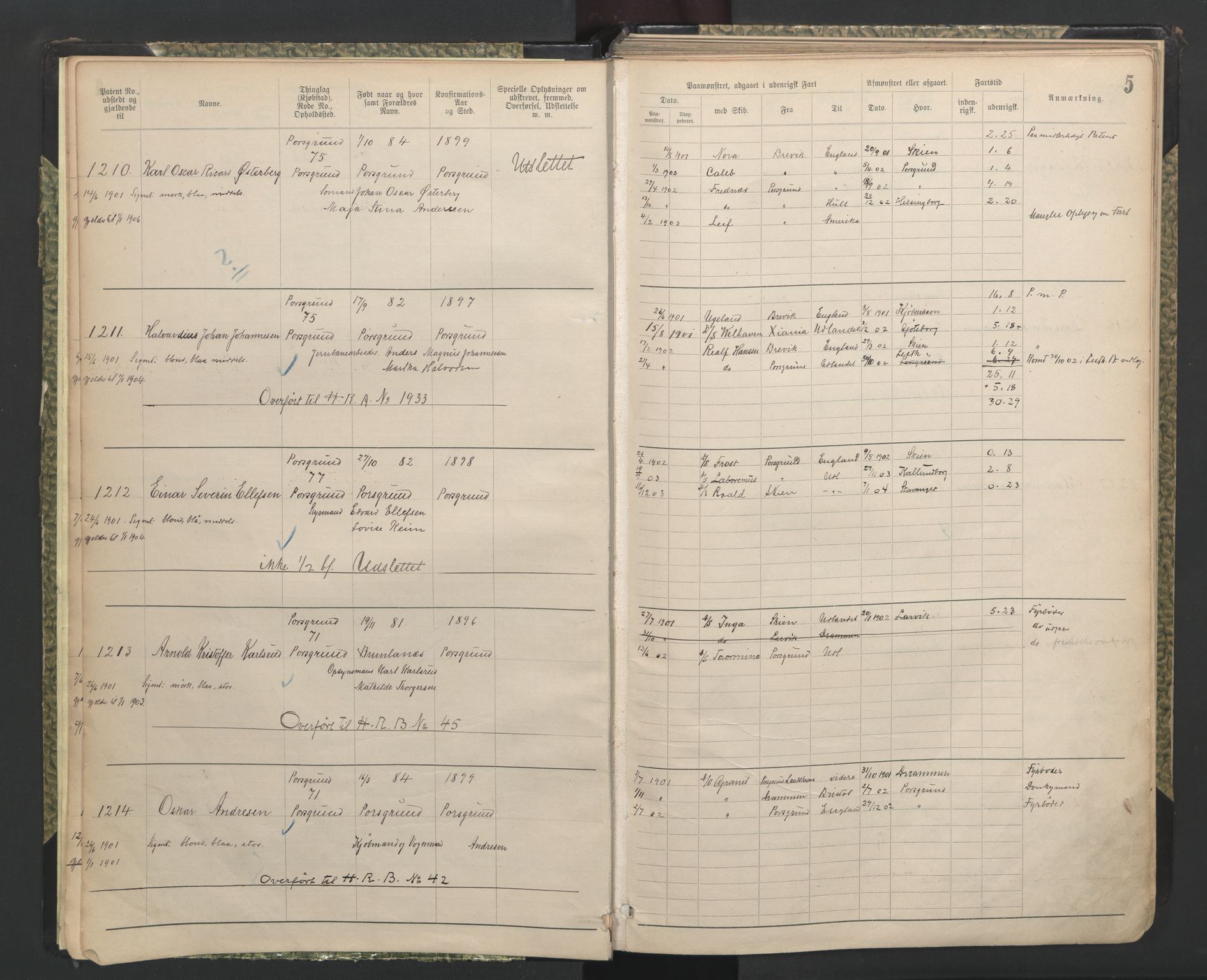 Porsgrunn innrulleringskontor, AV/SAKO-A-829/F/Fb/L0008: Annotasjonsrulle, 1901-1949, s. 5