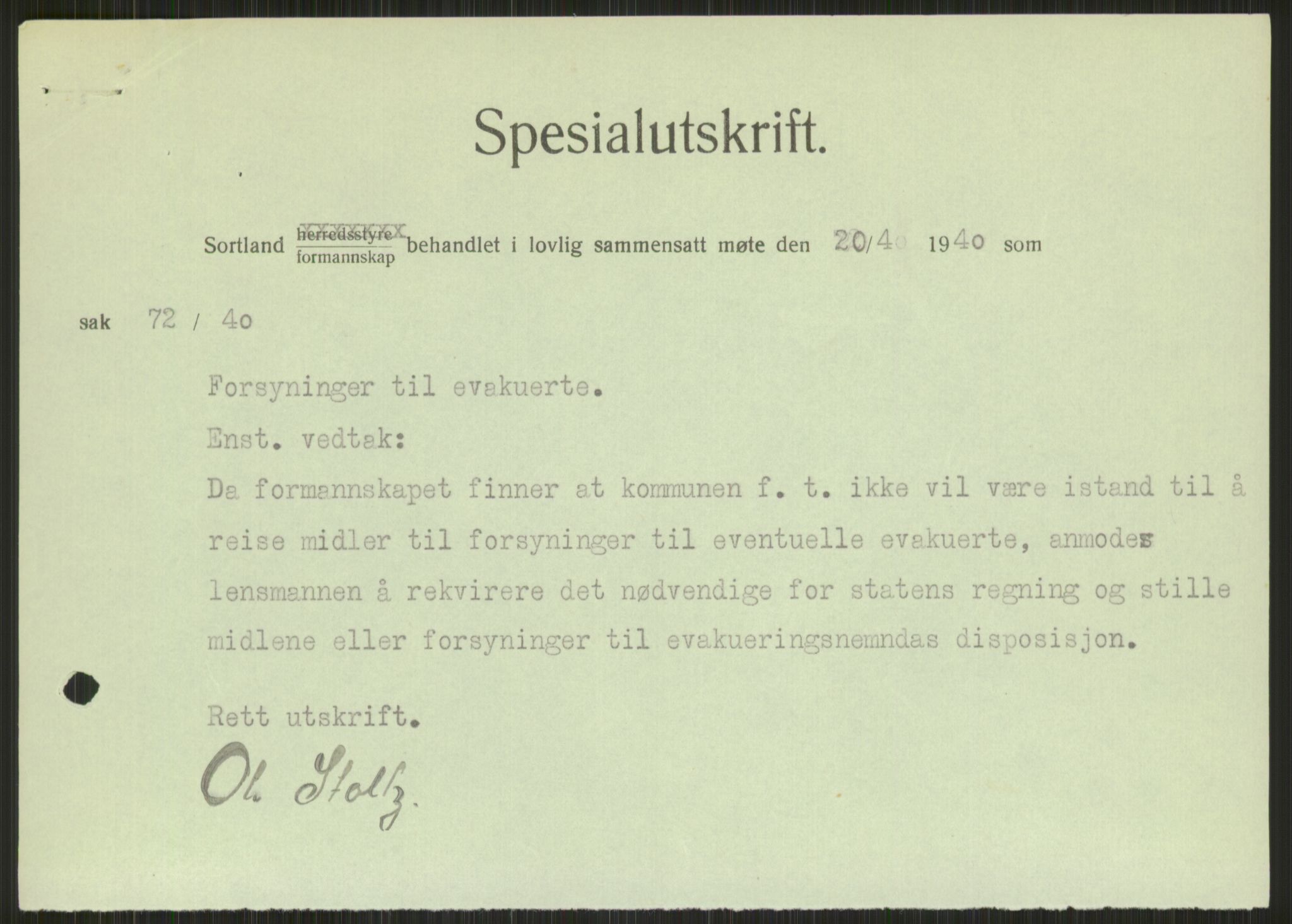 Forsvaret, Forsvarets krigshistoriske avdeling, AV/RA-RAFA-2017/Y/Ya/L0017: II-C-11-31 - Fylkesmenn.  Rapporter om krigsbegivenhetene 1940., 1940, s. 275