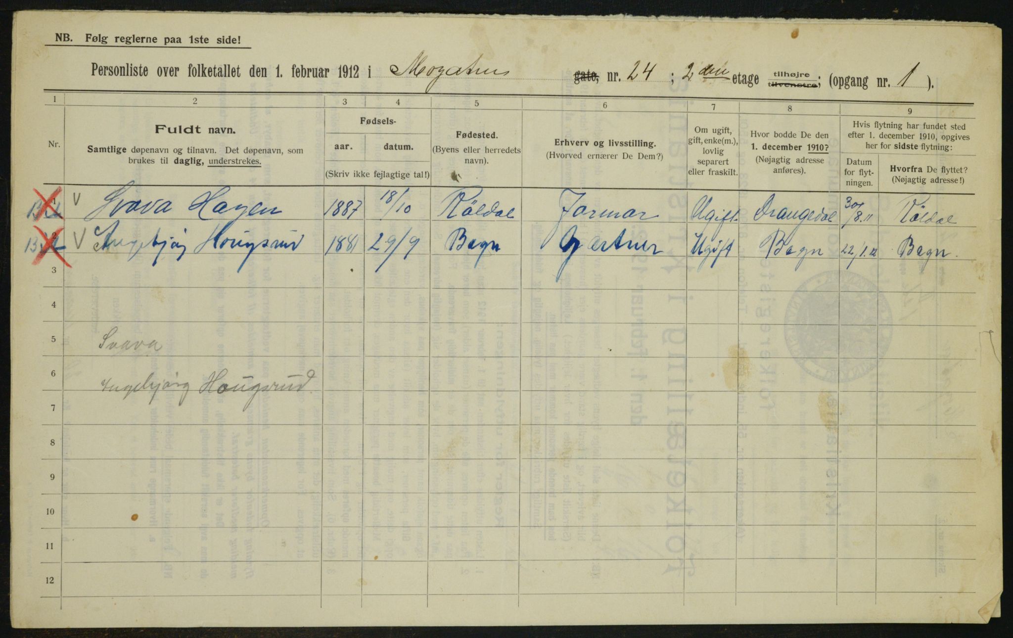 OBA, Kommunal folketelling 1.2.1912 for Kristiania, 1912, s. 66096