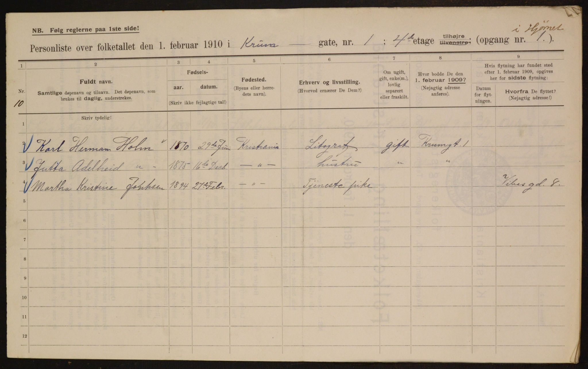 OBA, Kommunal folketelling 1.2.1910 for Kristiania, 1910, s. 53115