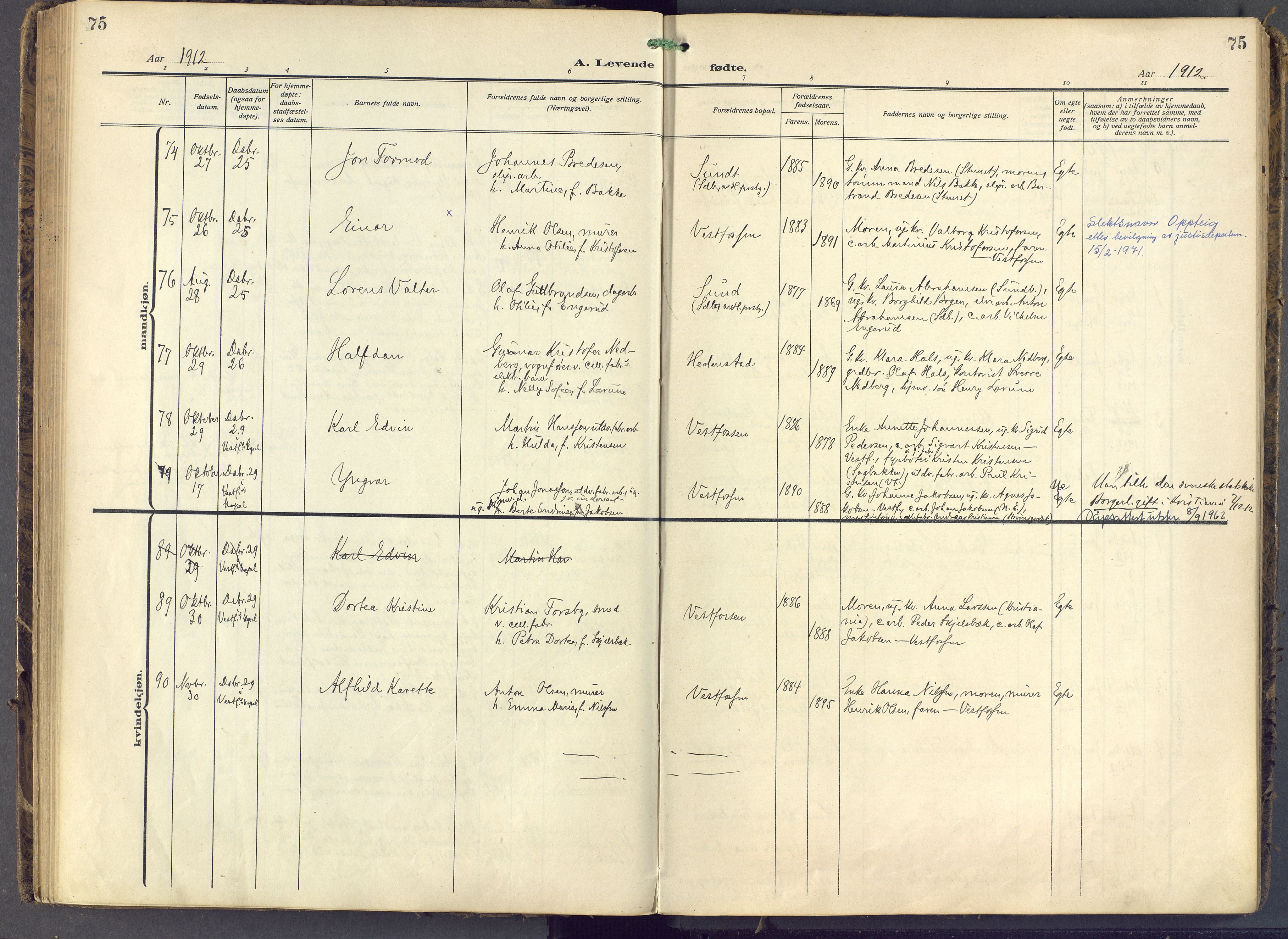 Eiker kirkebøker, AV/SAKO-A-4/F/Fb/L0009: Ministerialbok nr. II 9, 1908-1923, s. 75
