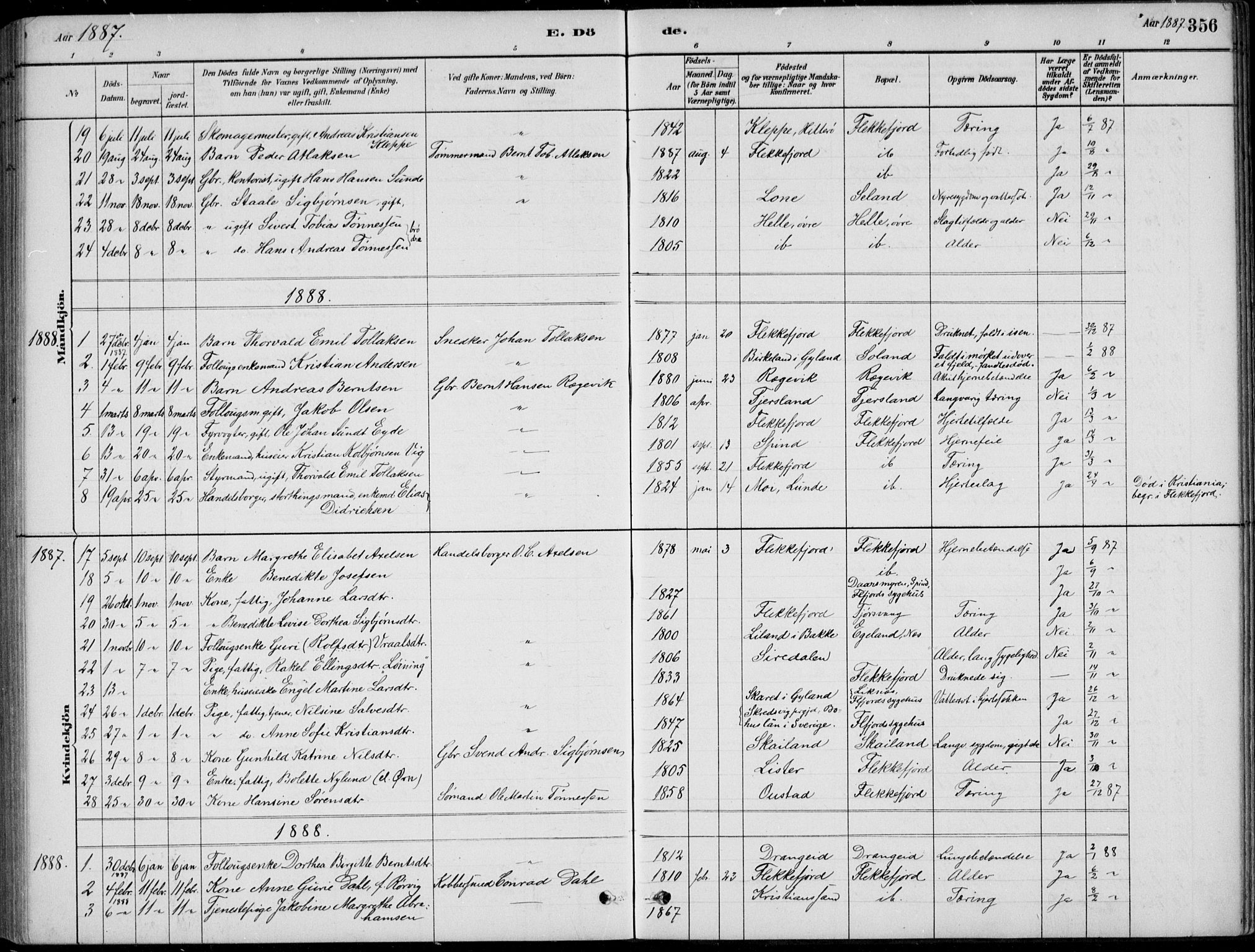 Flekkefjord sokneprestkontor, AV/SAK-1111-0012/F/Fb/Fbc/L0007: Klokkerbok nr. B 7, 1880-1902, s. 356