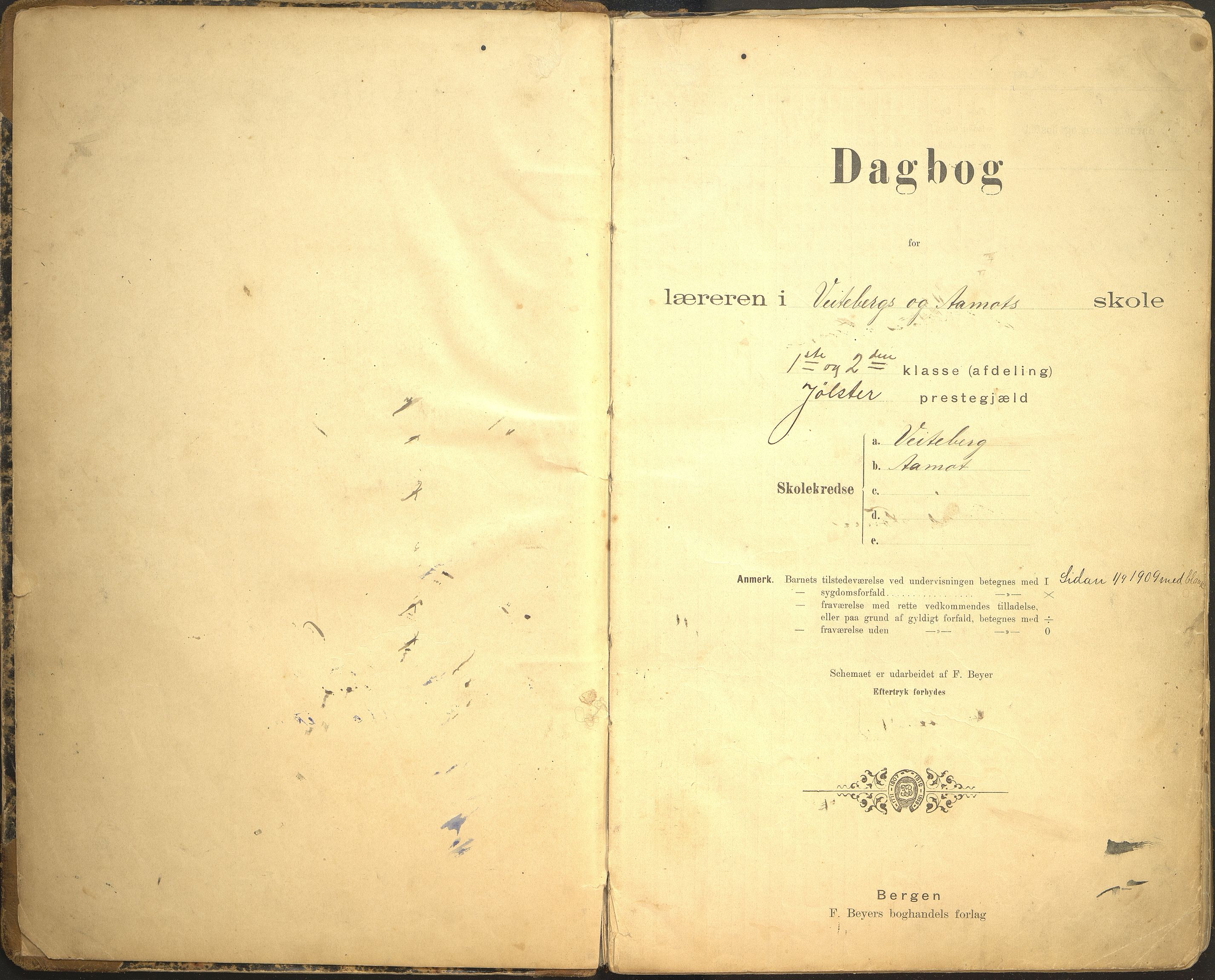 Jølster kommune. Veiteberg skule, VLFK/K-14310.520.12/543/L0002: dagbok for Veiteberg skule og Aamodt skule, 1901-1924