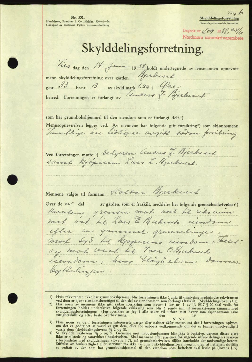 Nordmøre sorenskriveri, SAT/A-4132/1/2/2Ca: Pantebok nr. A84, 1938-1938, Dagboknr: 1509/1938