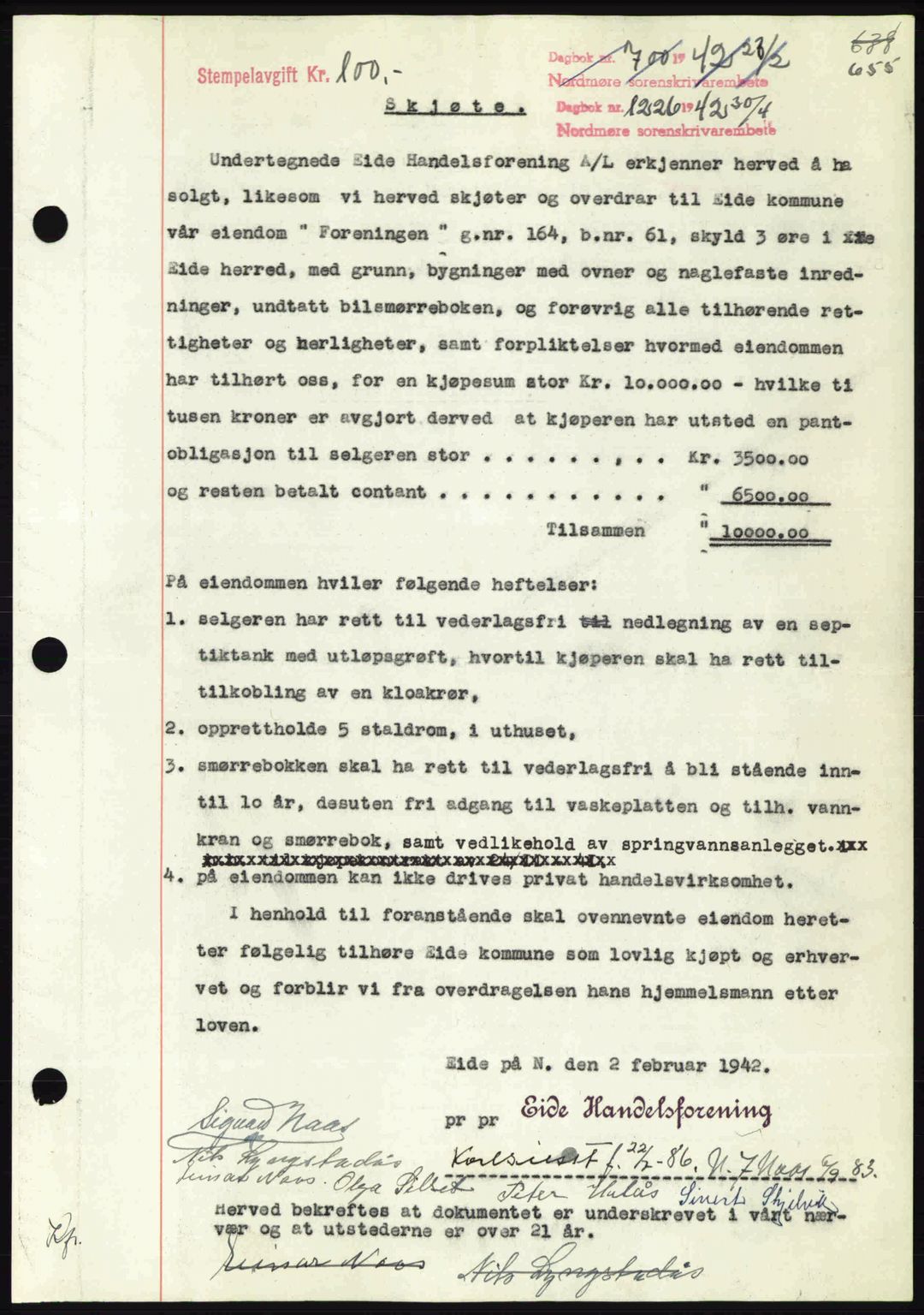Nordmøre sorenskriveri, SAT/A-4132/1/2/2Ca: Pantebok nr. A92, 1942-1942, Dagboknr: 1226/1942
