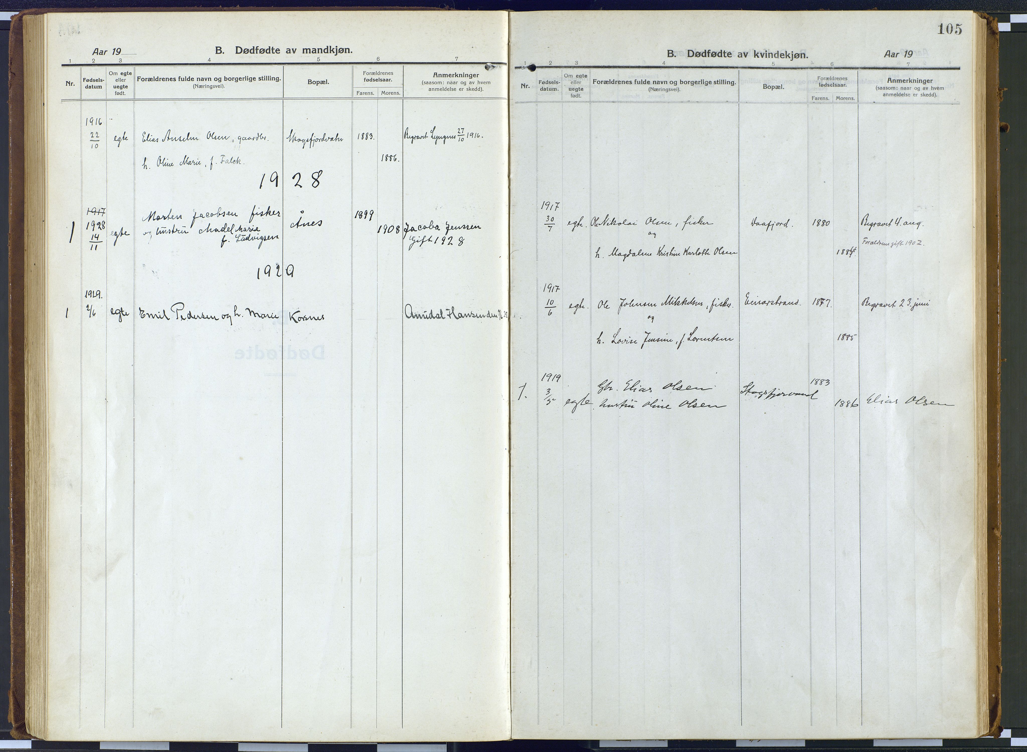 Karlsøy sokneprestembete, AV/SATØ-S-1299/H/Ha/Haa/L0016kirke: Ministerialbok nr. 16, 1916-1934, s. 105