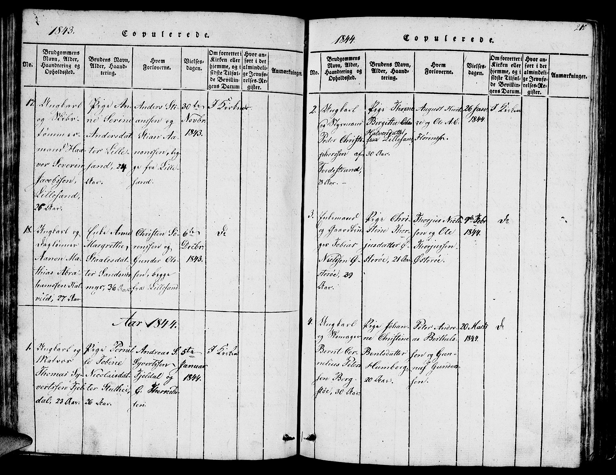 Vestre Moland sokneprestkontor, SAK/1111-0046/F/Fb/Fbb/L0001: Klokkerbok nr. B 1, 1816-1851, s. 210