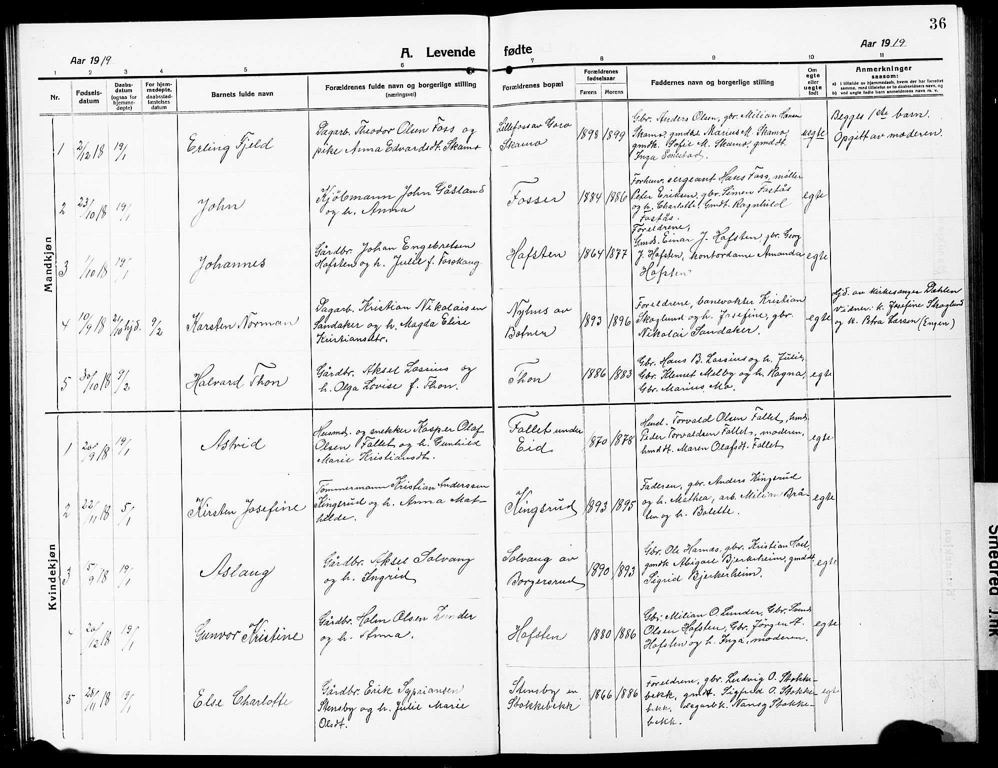 Høland prestekontor Kirkebøker, AV/SAO-A-10346a/G/Ga/L0008: Klokkerbok nr. I 8, 1915-1929, s. 36