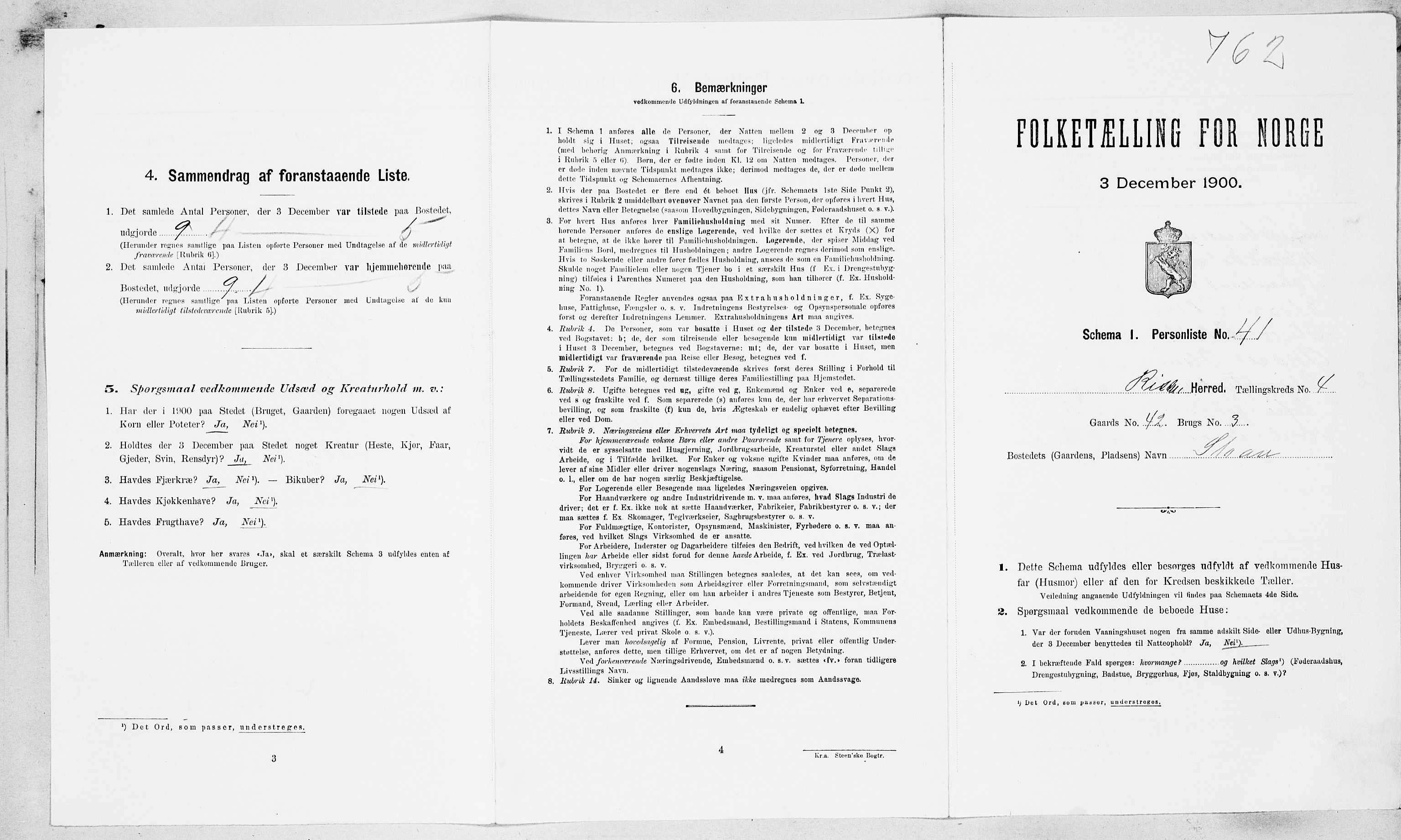 SAT, Folketelling 1900 for 1624 Rissa herred, 1900, s. 536