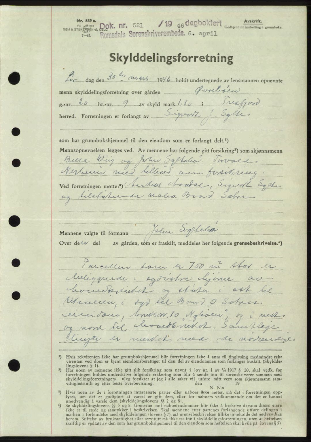 Romsdal sorenskriveri, SAT/A-4149/1/2/2C: Pantebok nr. A19, 1946-1946, Dagboknr: 521/1946