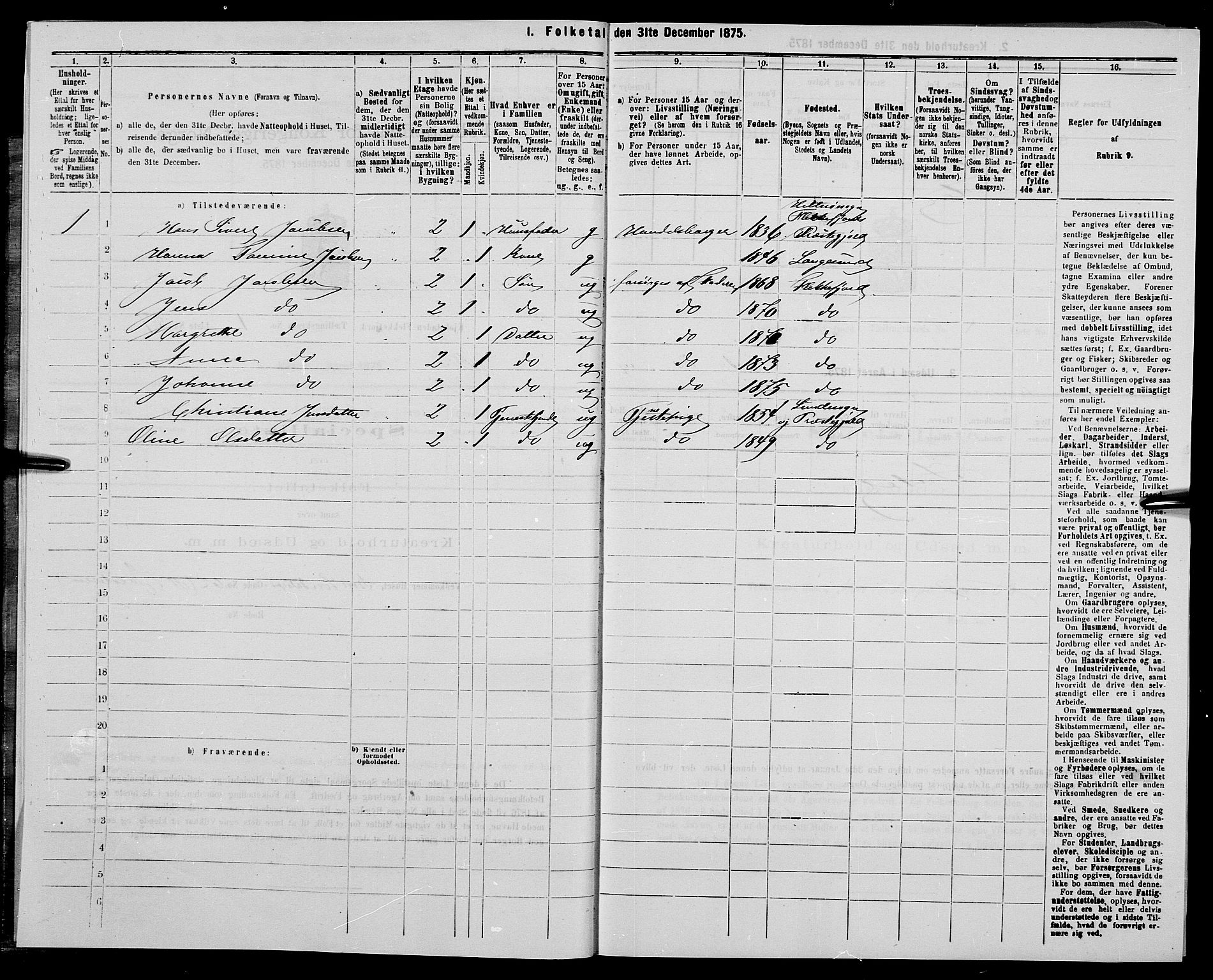 SAK, Folketelling 1875 for 1004B Flekkefjord prestegjeld, Flekkefjord kjøpstad, 1875, s. 19