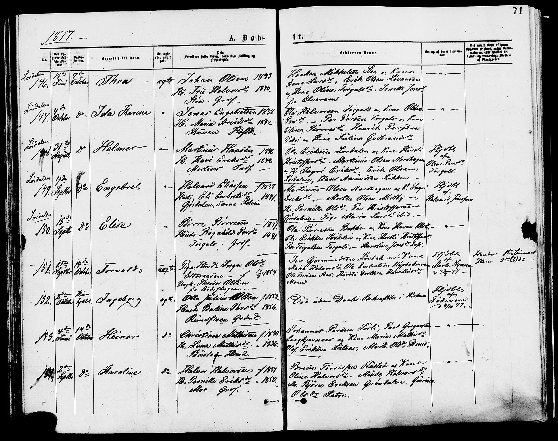 Trysil prestekontor, AV/SAH-PREST-046/H/Ha/Haa/L0007: Ministerialbok nr. 7, 1874-1880, s. 71