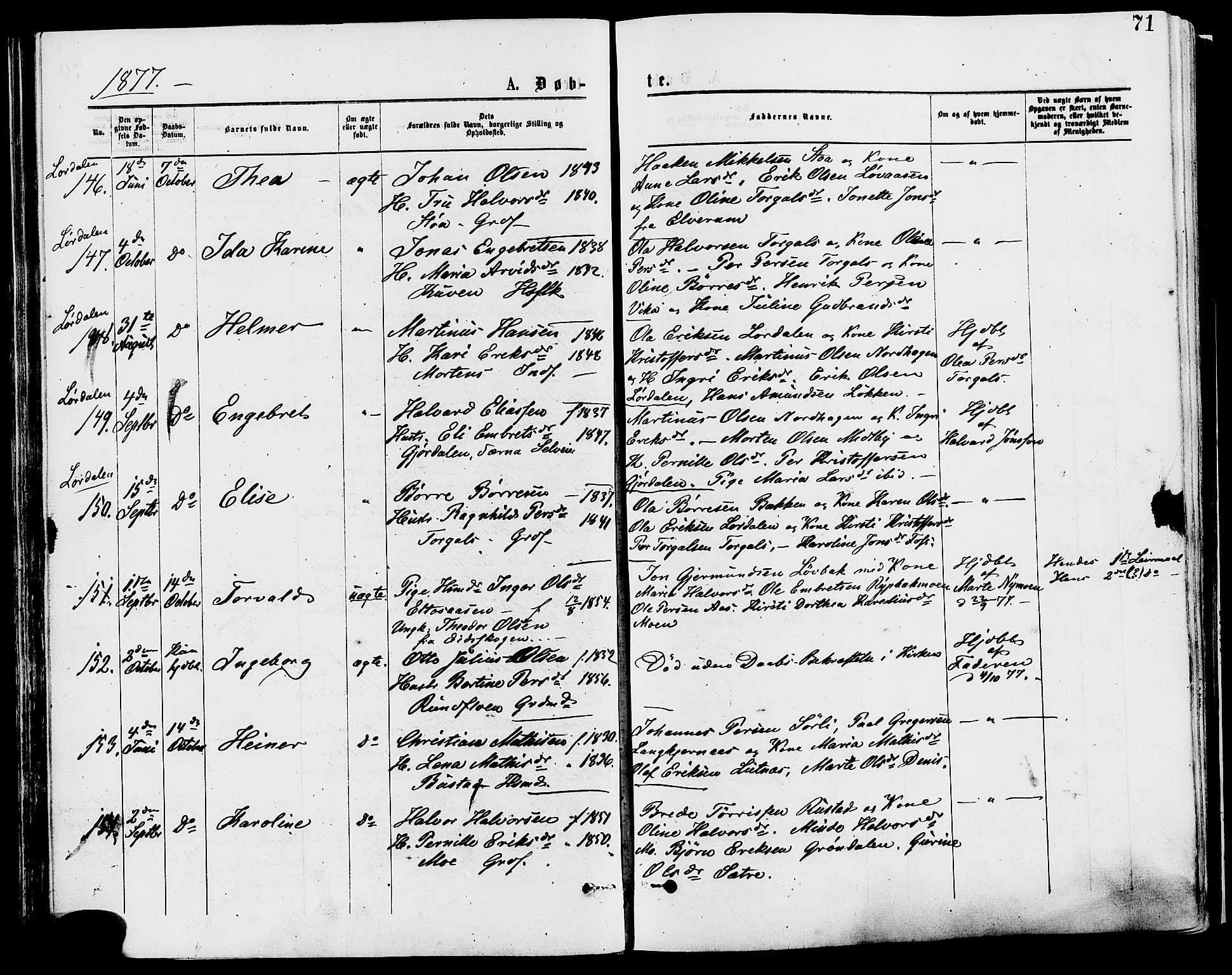 Trysil prestekontor, AV/SAH-PREST-046/H/Ha/Haa/L0007: Ministerialbok nr. 7, 1874-1880, s. 71