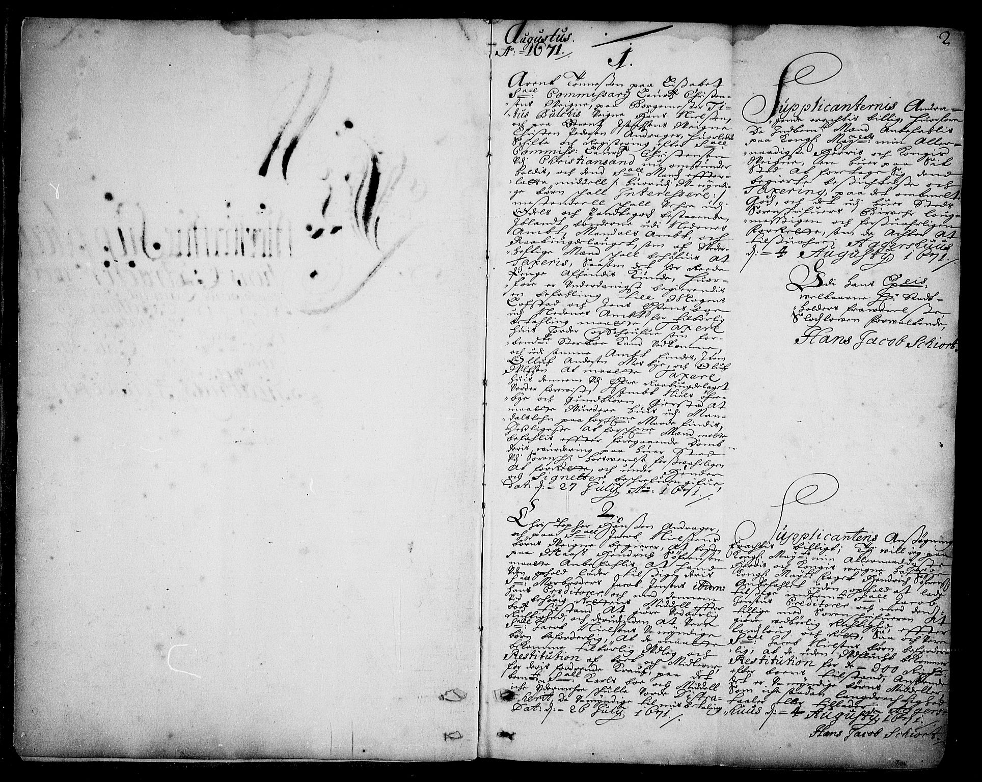 Stattholderembetet 1572-1771, AV/RA-EA-2870/Ad/L0003: Supplikasjons- og resolusjonsprotokoll, 1671-1682, s. 1b-2a
