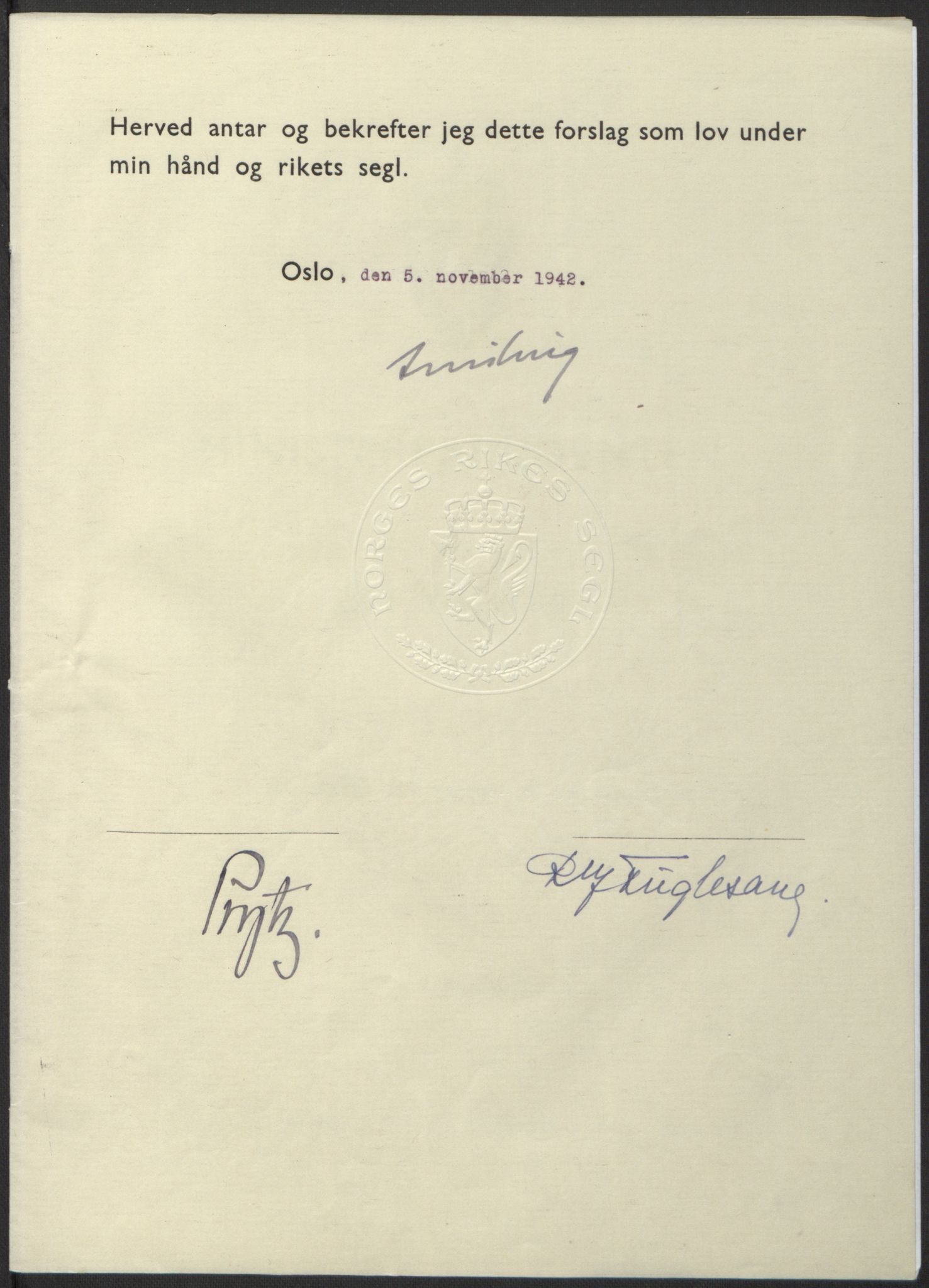 NS-administrasjonen 1940-1945 (Statsrådsekretariatet, de kommisariske statsråder mm), RA/S-4279/D/Db/L0098: Lover II, 1942, s. 469