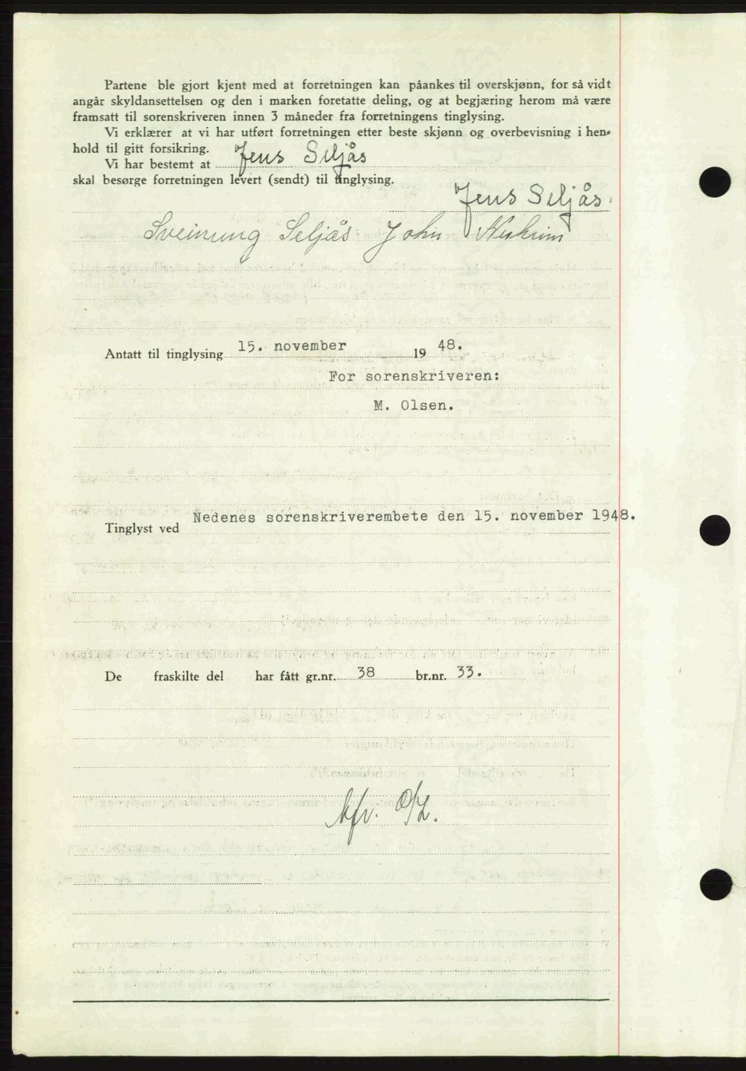 Nedenes sorenskriveri, SAK/1221-0006/G/Gb/Gba/L0060: Pantebok nr. A12, 1948-1949, Dagboknr: 1648/1948