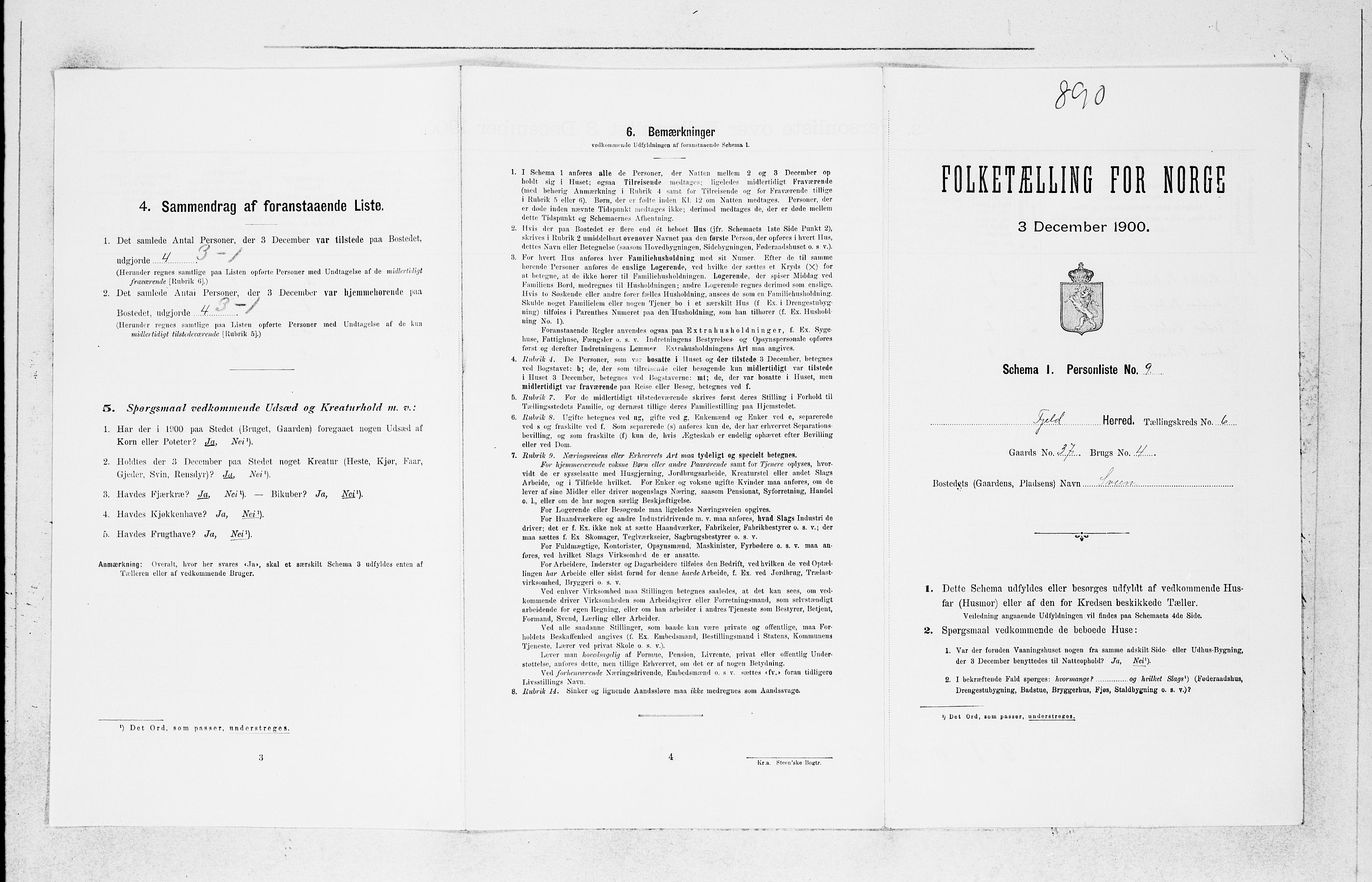 SAB, Folketelling 1900 for 1246 Fjell herred, 1900, s. 672